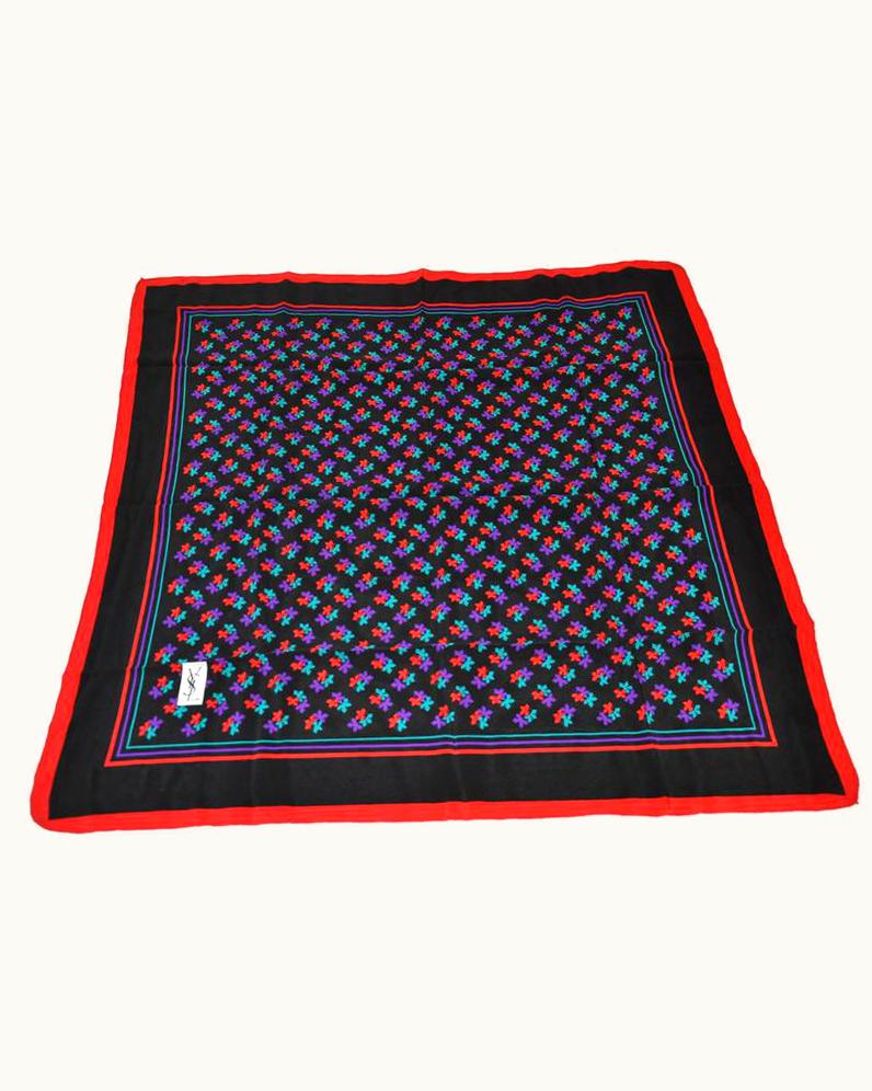 Saint Laurent Yves Saint Laurent Bold Multi Red, Purple & Black Silk Scarf