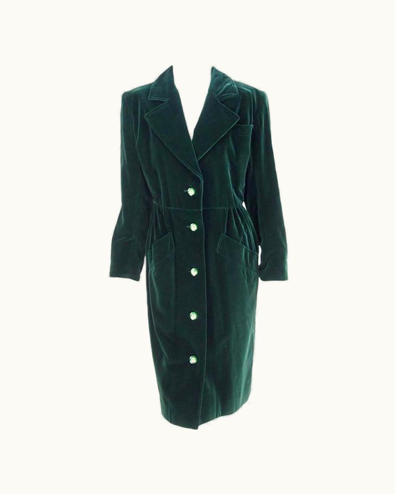 Saint Laurent Yves Saint Laurent Rive Gauche Forest Green Velvet Coat Or Dress Vintage