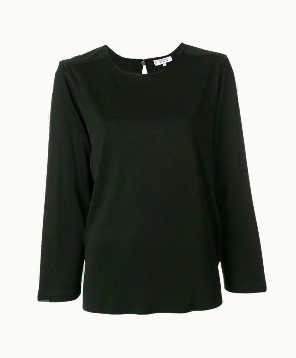Saint Laurent 80s Yves Saint Laurent Black Wool Blend Cotton Blouse