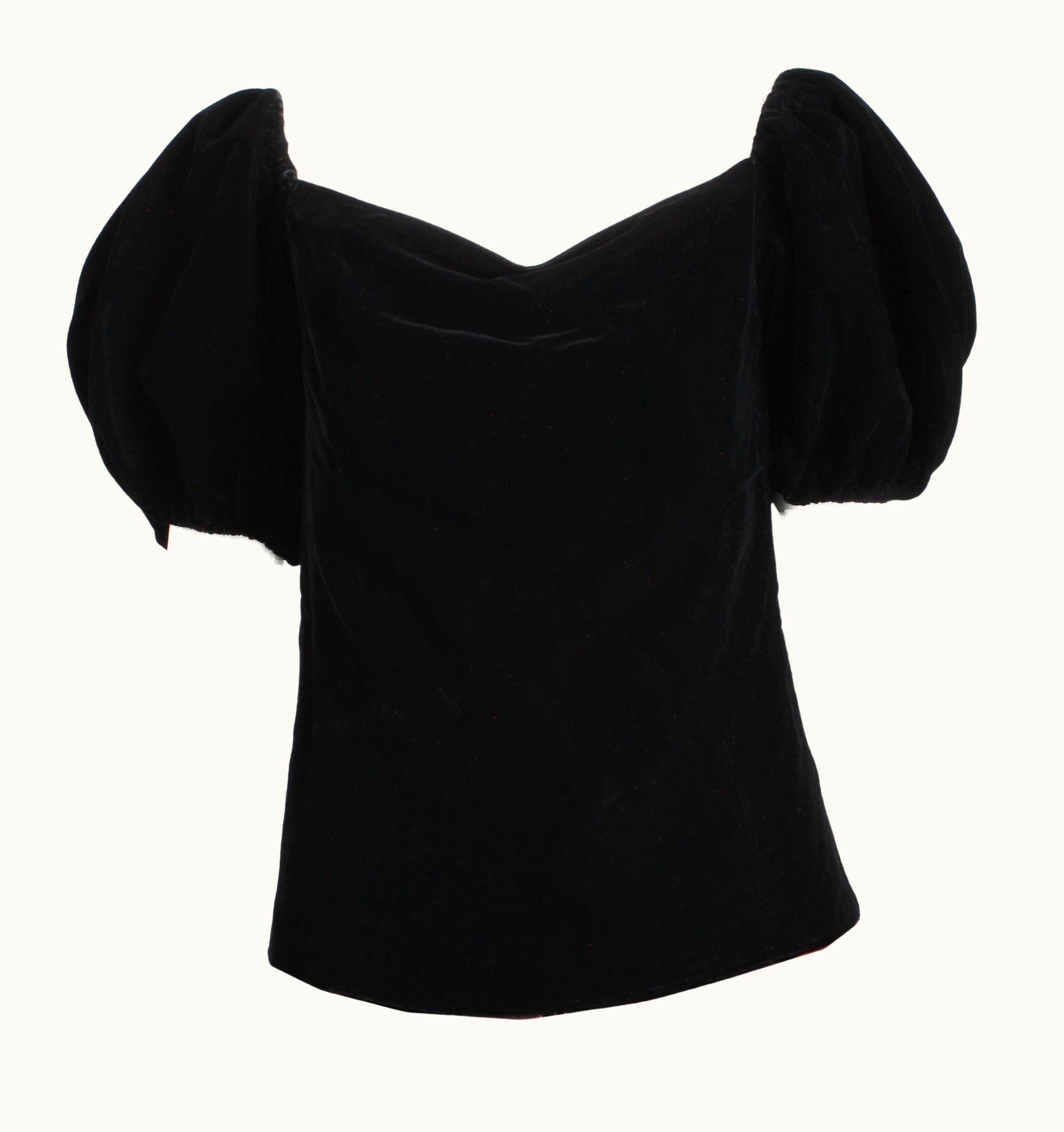 Saint Laurent Yves Saint Laurent Blouse Peasant Puffed Sleeve Black Velvet Formal Vintage