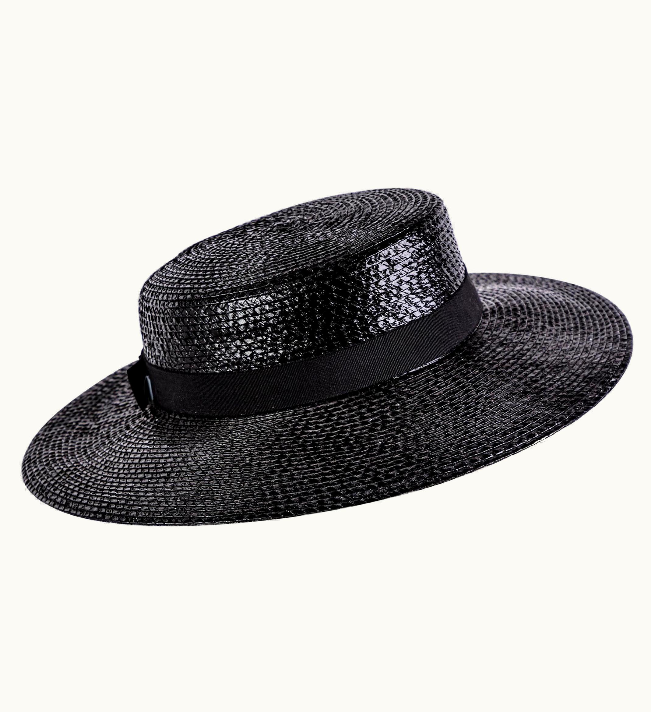 Saint Laurent Yves Saint Laurent YSL Vintage Glossy Black Straw Hat, 1980s