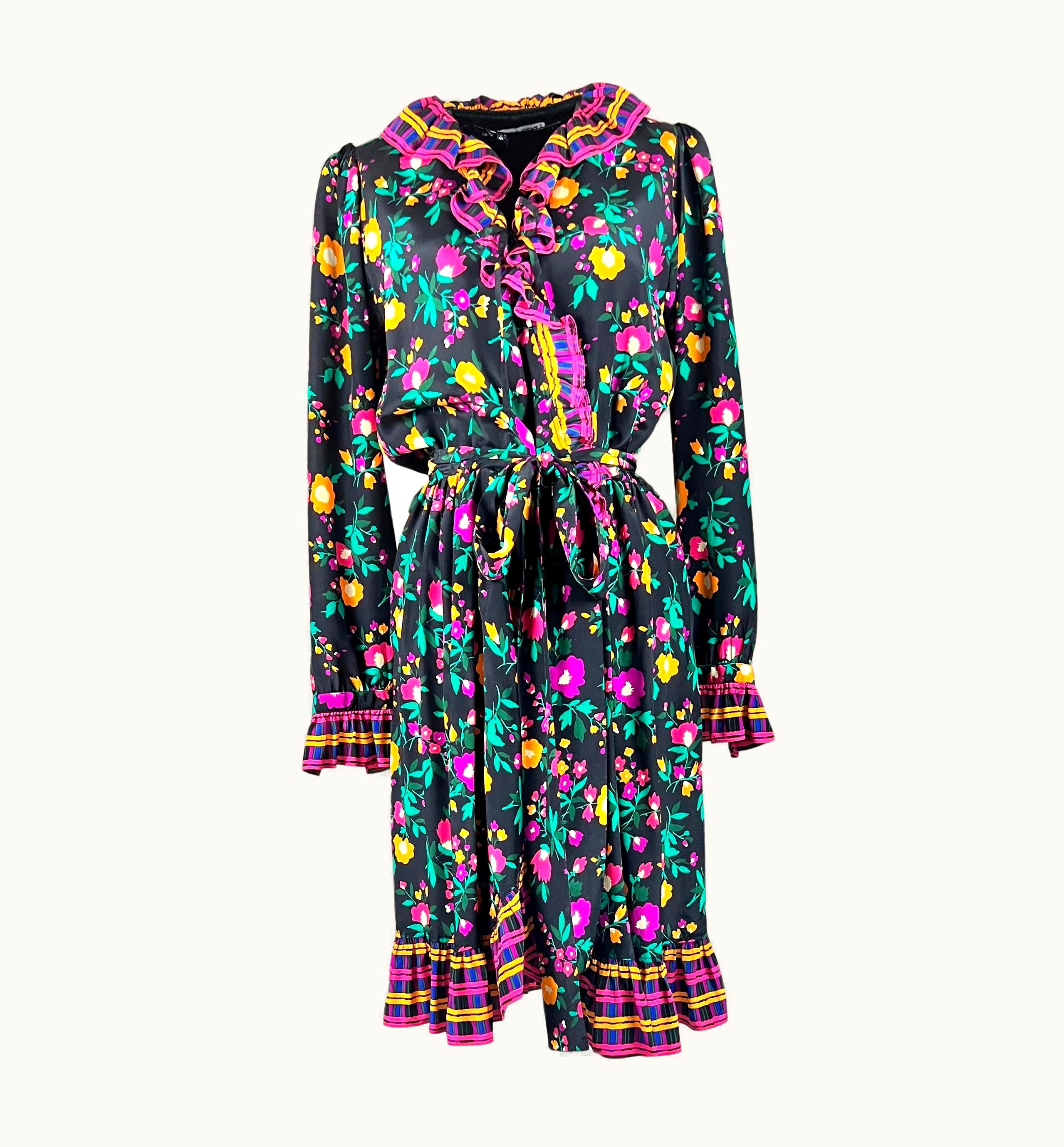 Saint Laurent 1980s Yves Saint Laurent Rive Gauche Silk Floral Wrap Dress