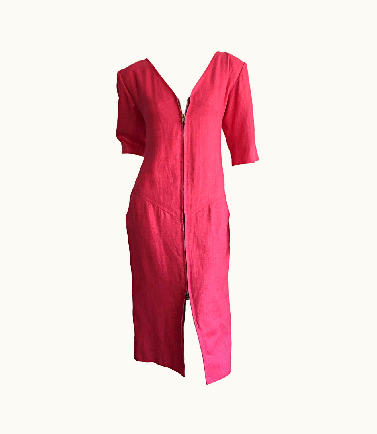 Saint Laurent Yves Saint Laurent Rive Gauche Raspberry Pink Linen Vintage Corset Tunic Dress