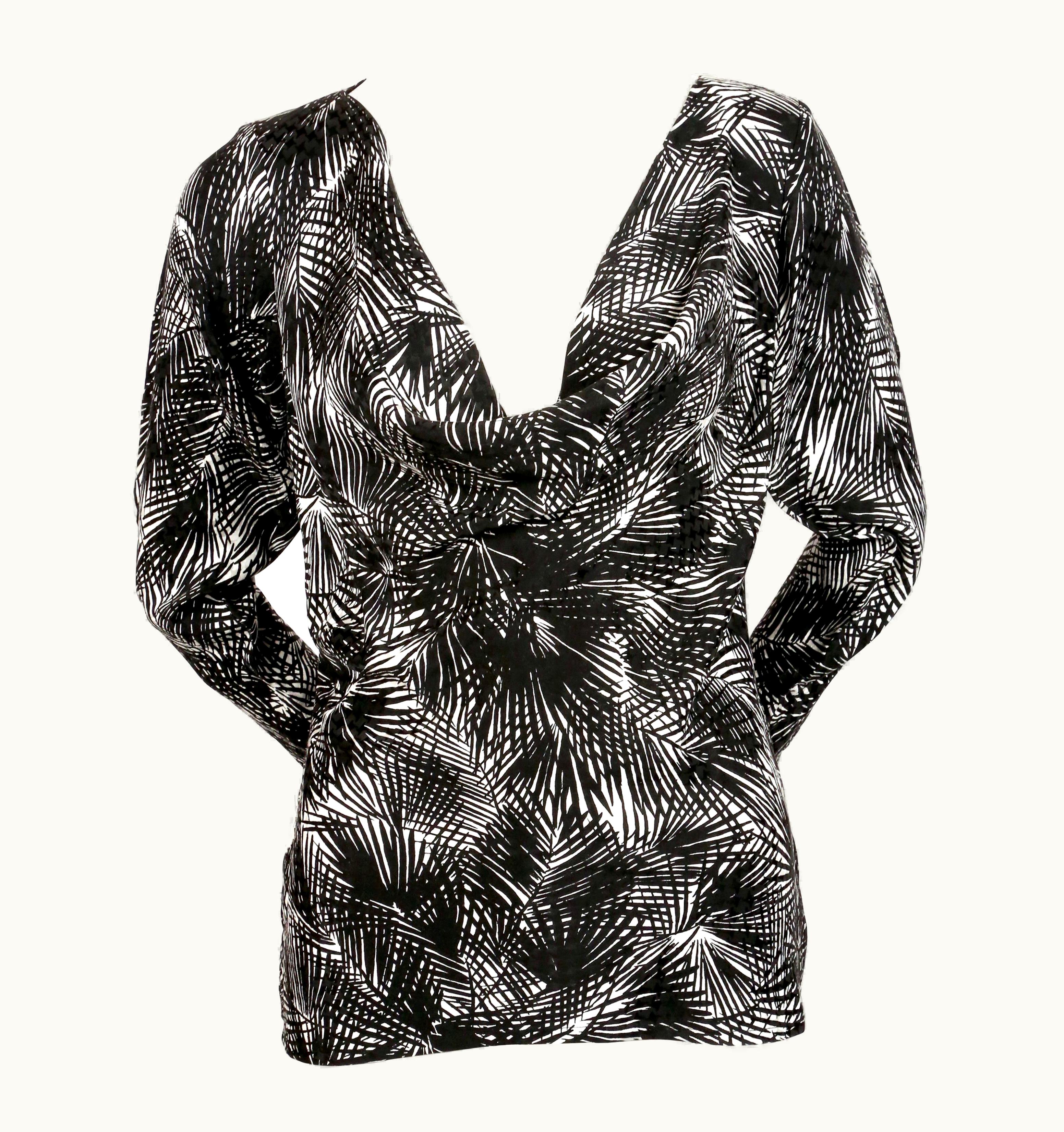 Saint Laurent 1985 Yves Saint Laurent Black And White Blouse With Draped Neckline