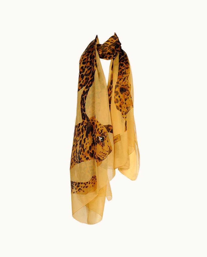 Saint Laurent Yves Saint Laurent Runway Leopard Silk Chiffon Shawl Scarf, Fall-Winter 1986