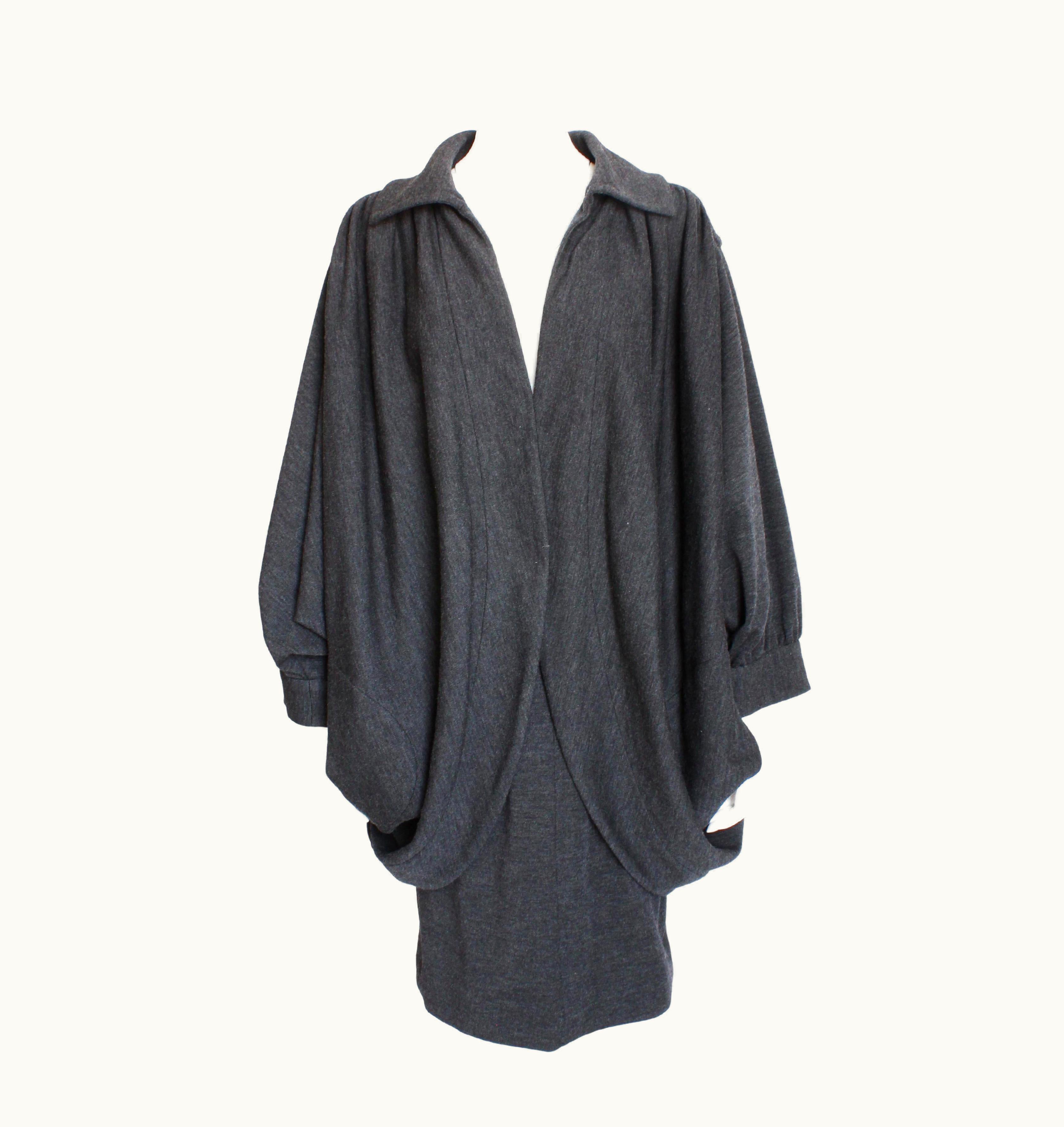 Saint Laurent Yves Saint Laurent Cocoon Jacket & Skirt 2pc Set Charcoal Wool 90s Vintage