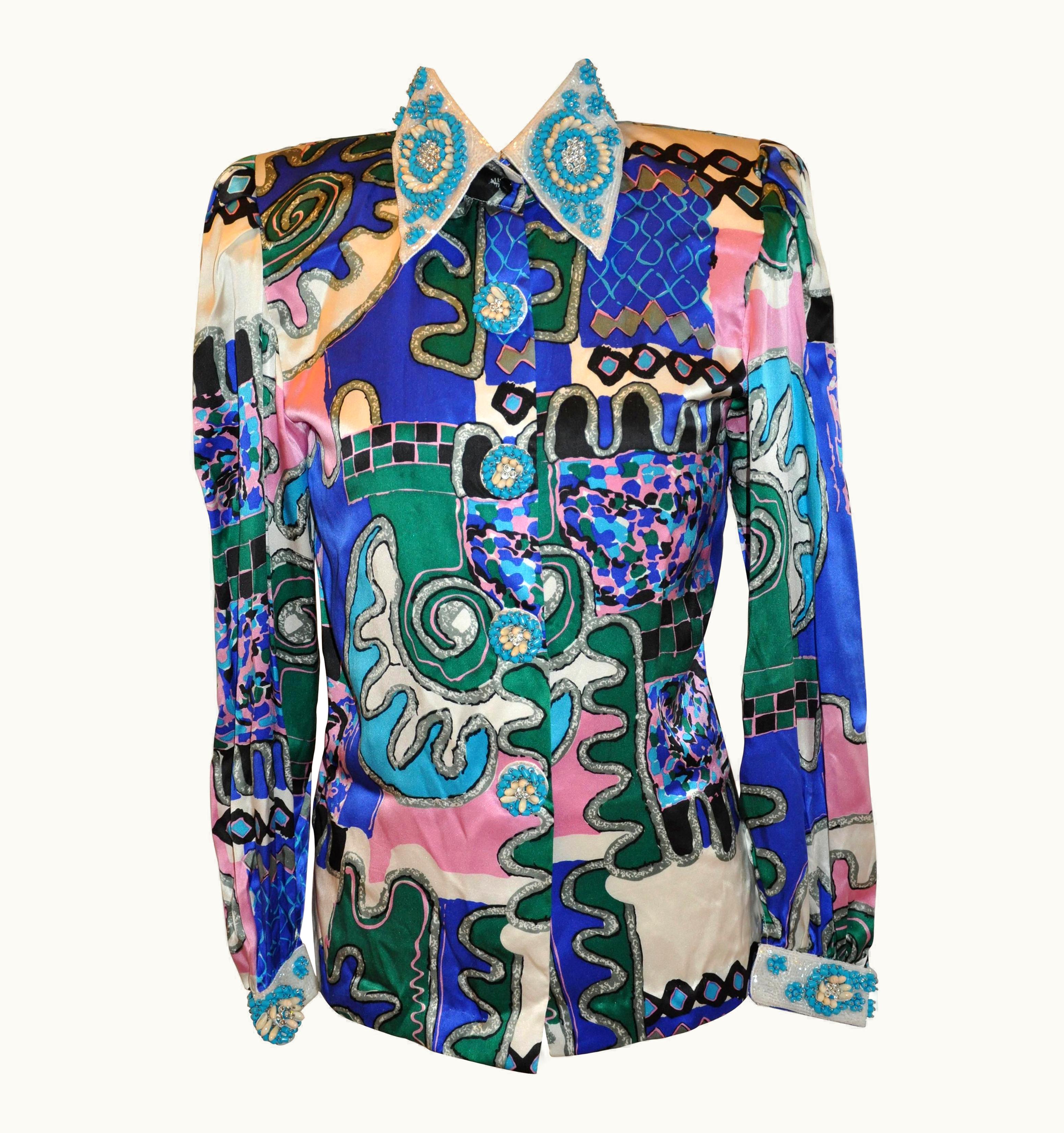 Saint Laurent Yves Saint Laurent Bold Multi-Abstract & Detailed Micro Beaded Blouse