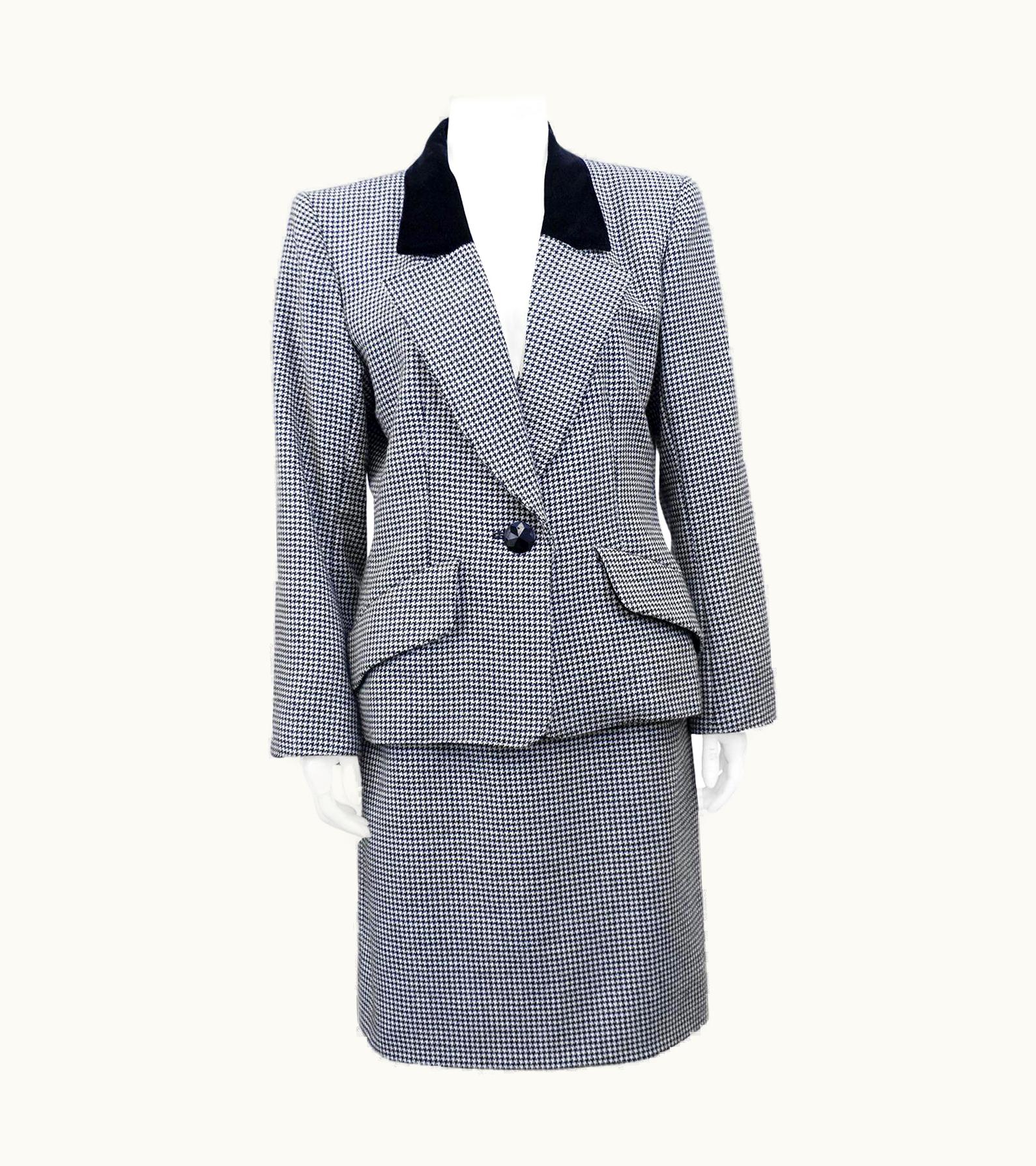 Saint Laurent Early 1980s Yves Saint Laurent/YSL Houndstooth Skirt Suit
