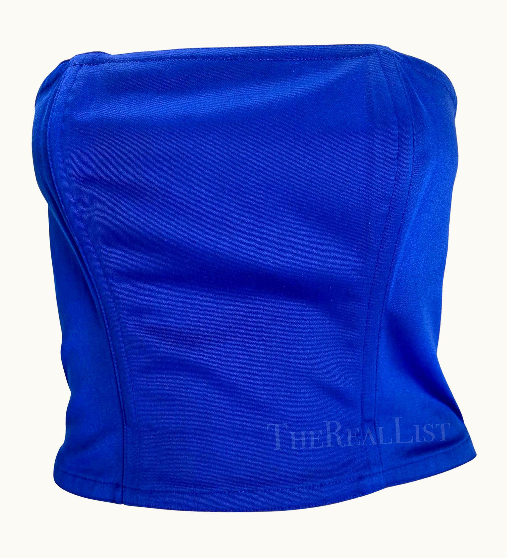 Saint Laurent S/S 1988 Yves Saint Laurent Rive Gauche Royal Blue Bustier Boned Crop Top