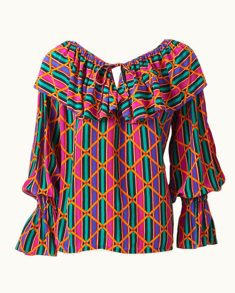 Saint Laurent Yves Saint Laurent Rive Gauche Multi Tone Silk Blouse