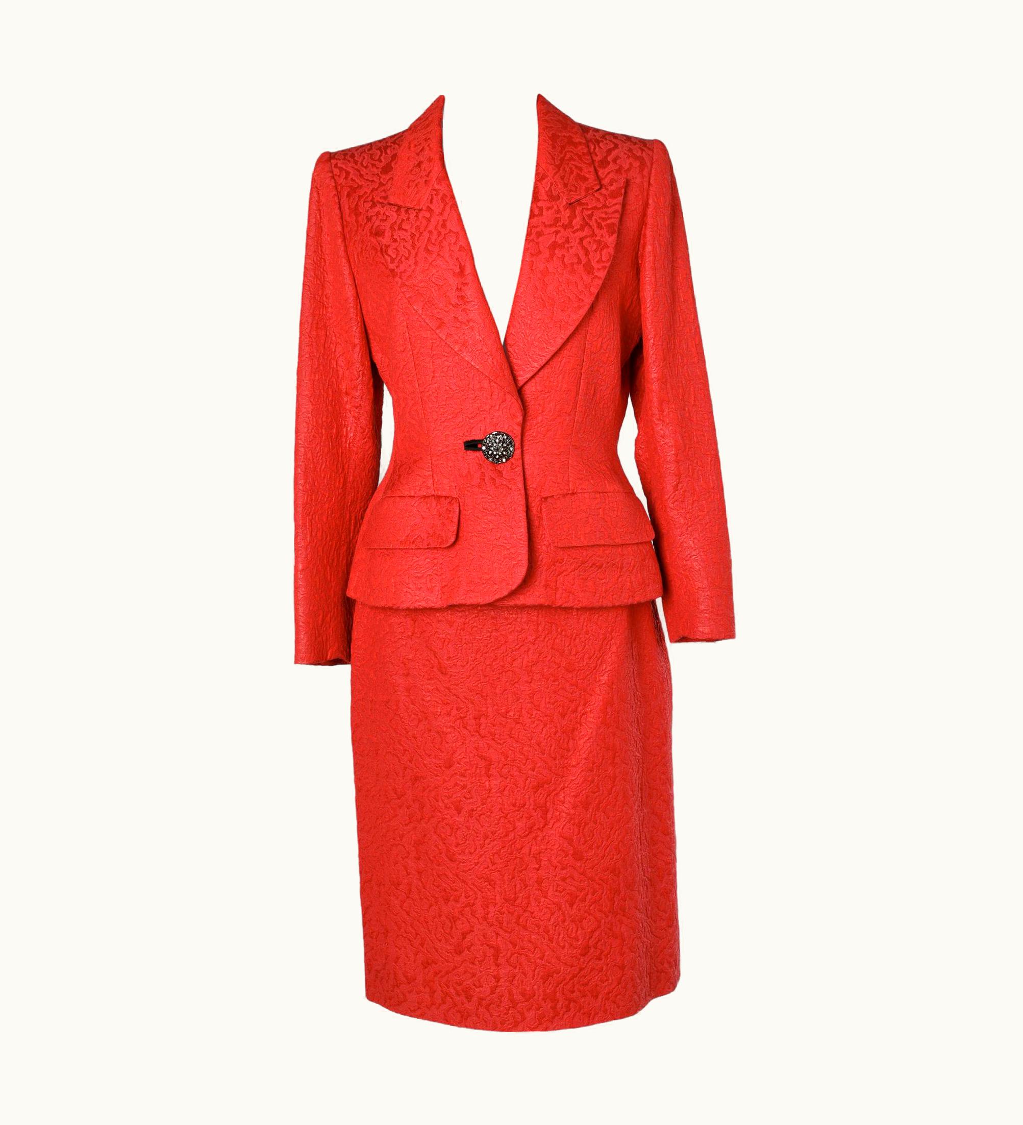 Saint Laurent Red Damask Skit Suit Yves Saint Laurent Rive Gauche
