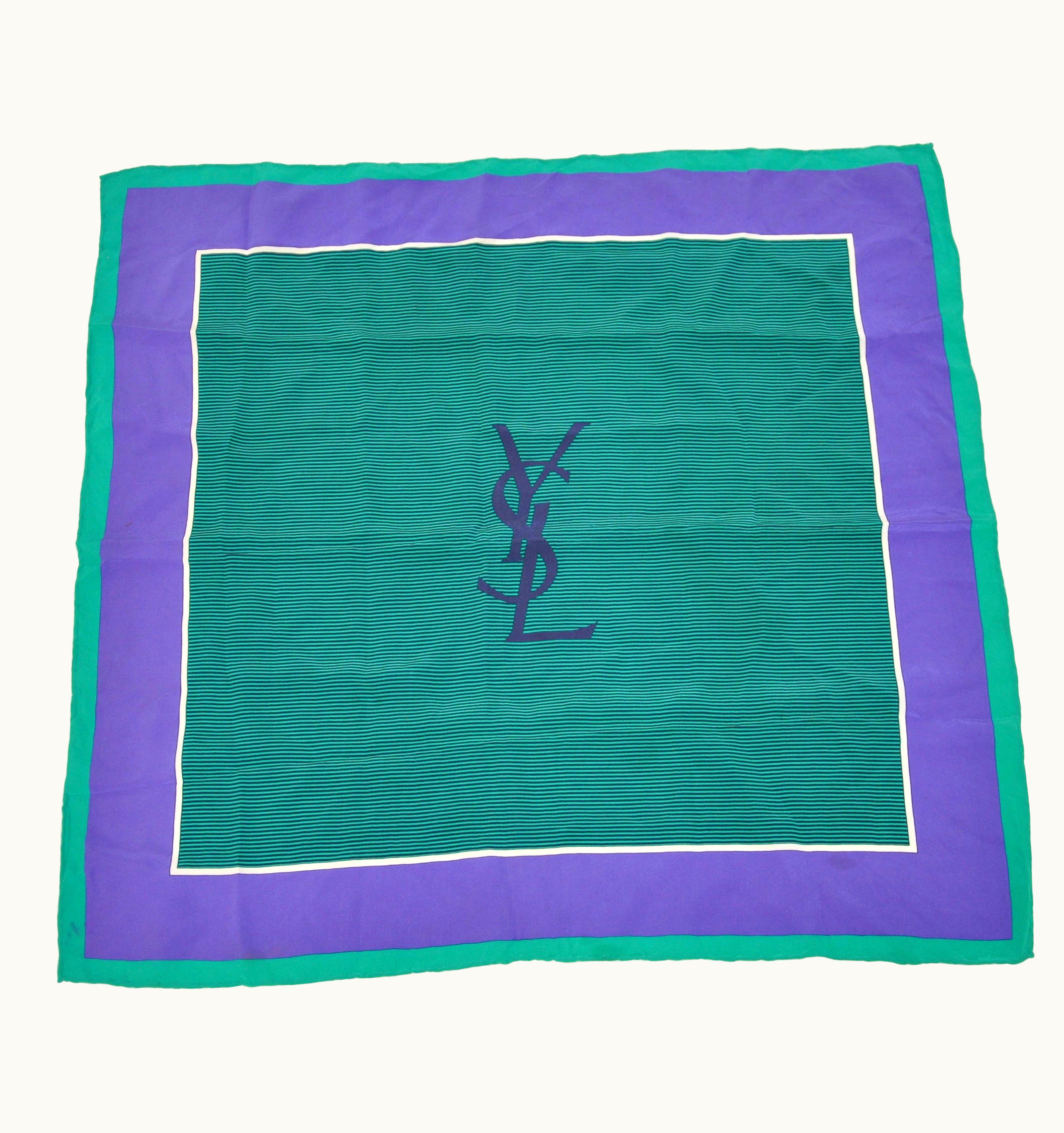 Saint Laurent Yves Saint Laurent Deep Lavender & Green Border Silk Scarf