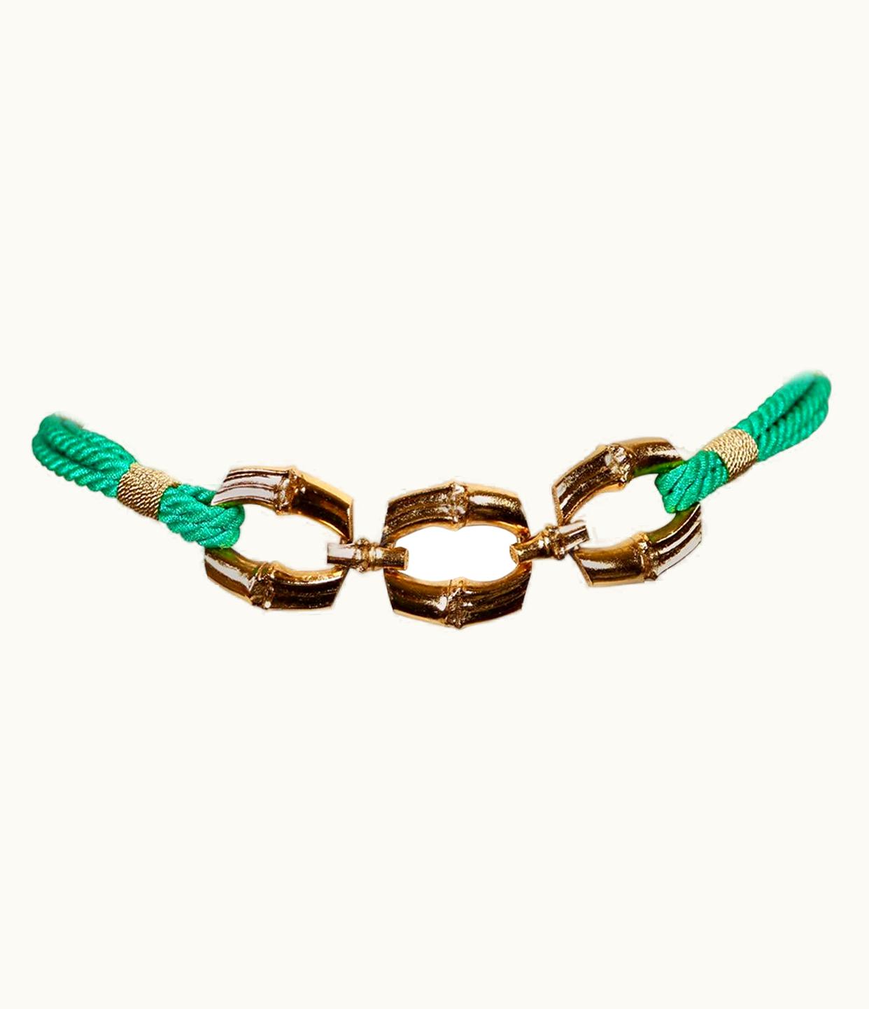 Saint Laurent 1980' Saint Laurent Green Woven Cord Belt With Gilt Bamboo Buckle