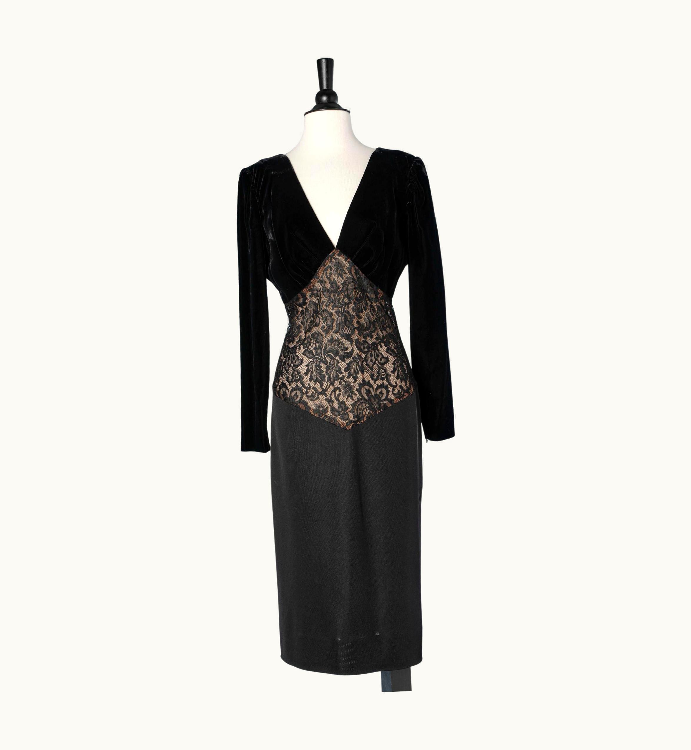 Saint Laurent Velvet And Lace Black Evening Dress Yves Saint Laurent Rive Gauche