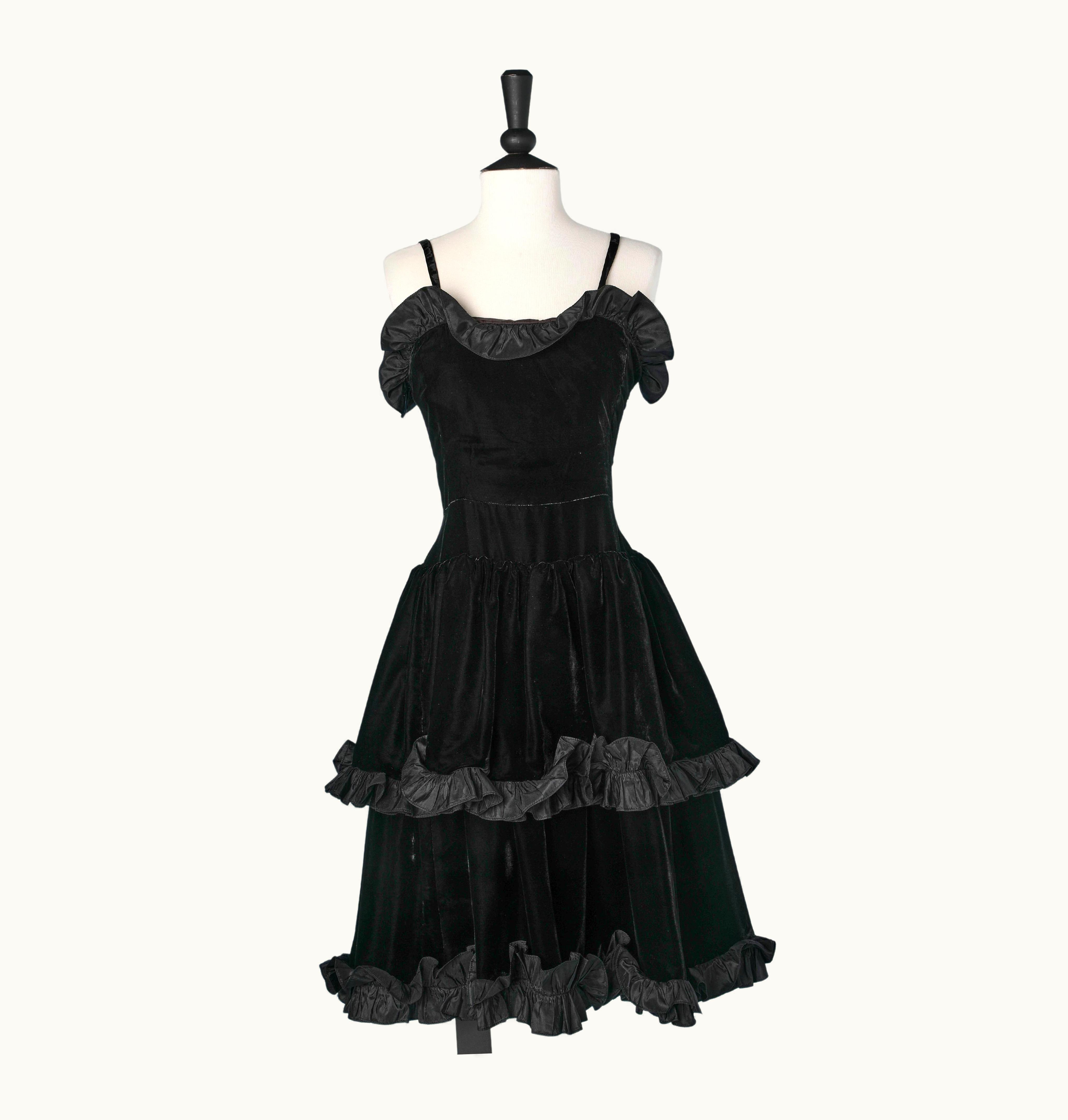 Saint Laurent Black Velvet And Taffetas Ruffles Cocktail Dress Saint Laurent Rive Gauche