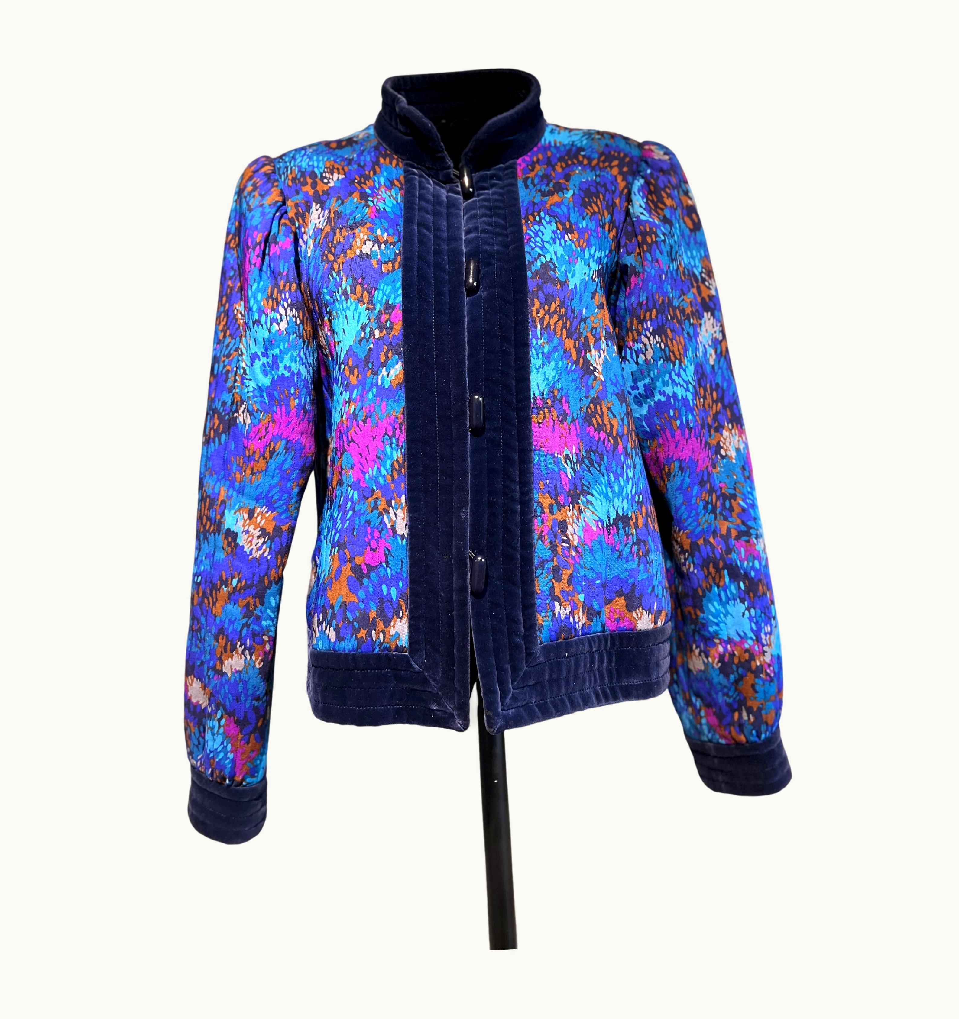 Saint Laurent 1980s Yves Saint Laurent Rive Gauche Quilted Impressionist Print Jacket