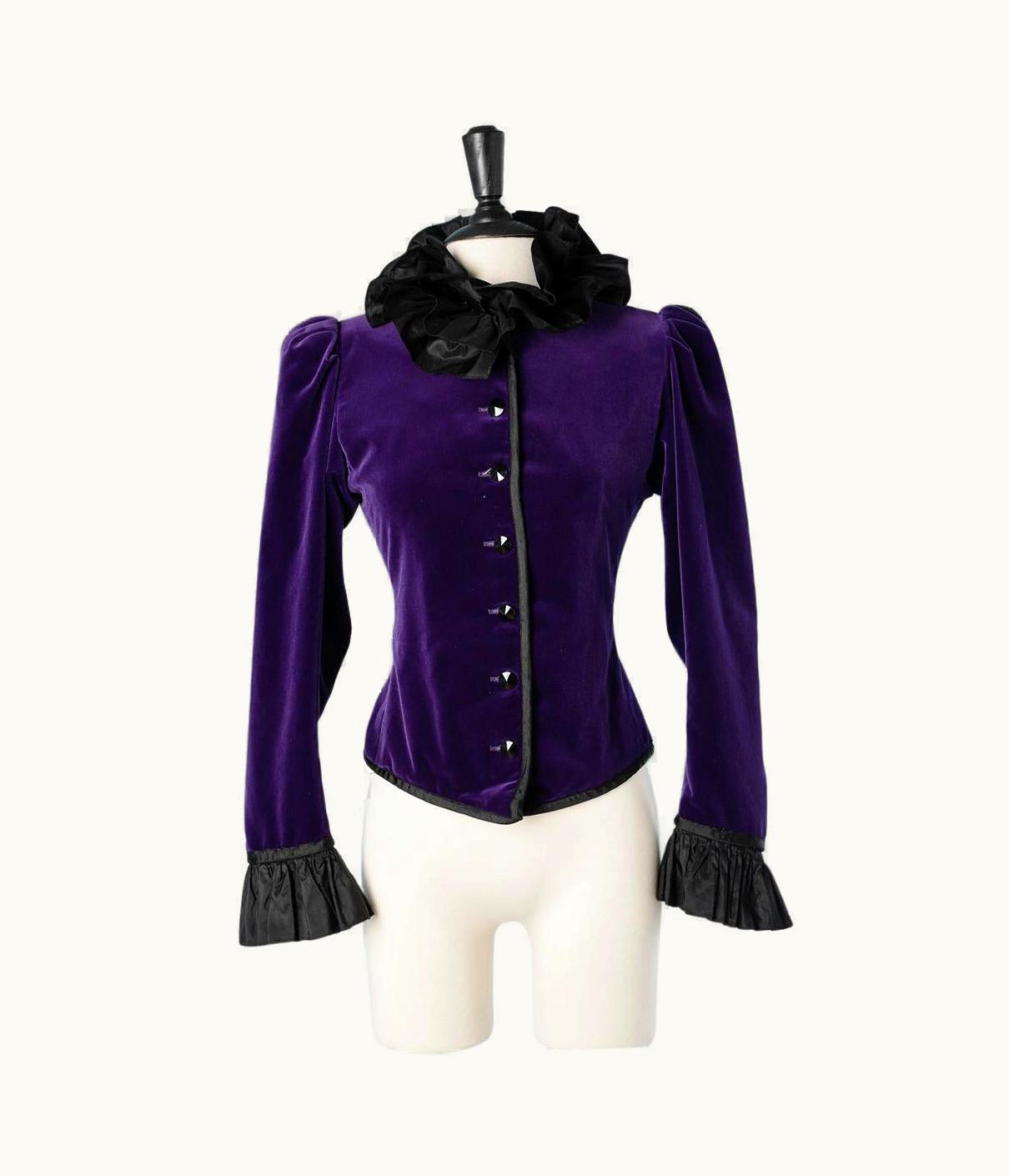 Saint Laurent Purple Velvet Evening Jacket With Black Taffetas Saint Laurent Rive Gauche