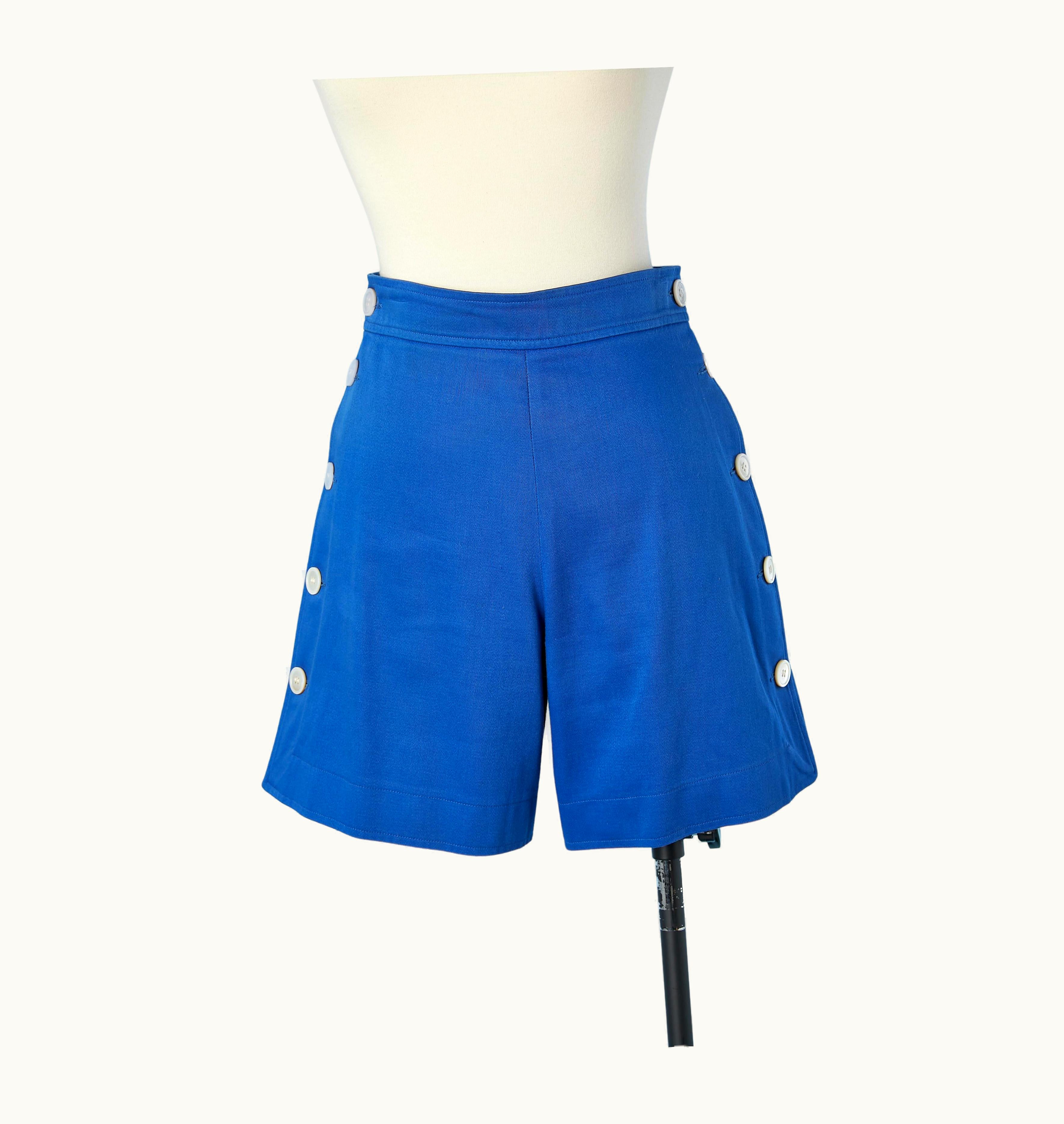 Saint Laurent Blue Cotton Short With White Buttons Saint Laurent Rive Gauche