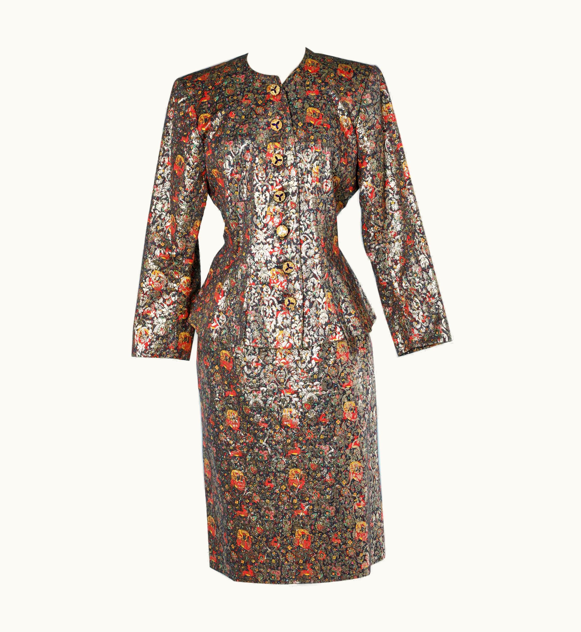 Saint Laurent Silk And Lurex Damasked Skirt-suit Yves Saint Laurent Rive Gauche