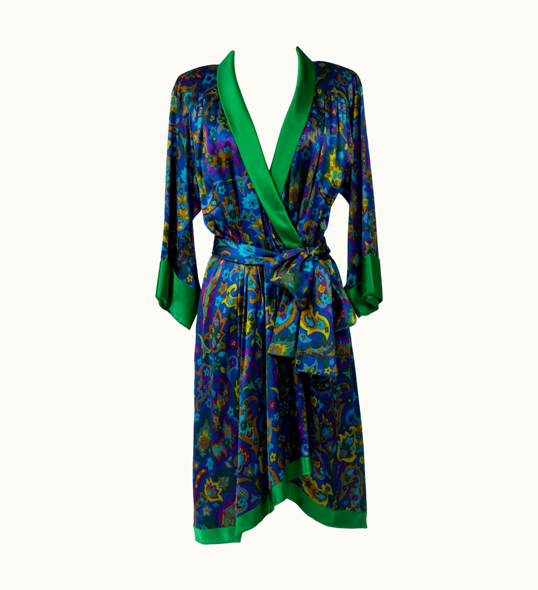 Saint Laurent Yves Saint Laurent Rive Gauche Cocktail Dress In Printed Satin Fall Winter 1985