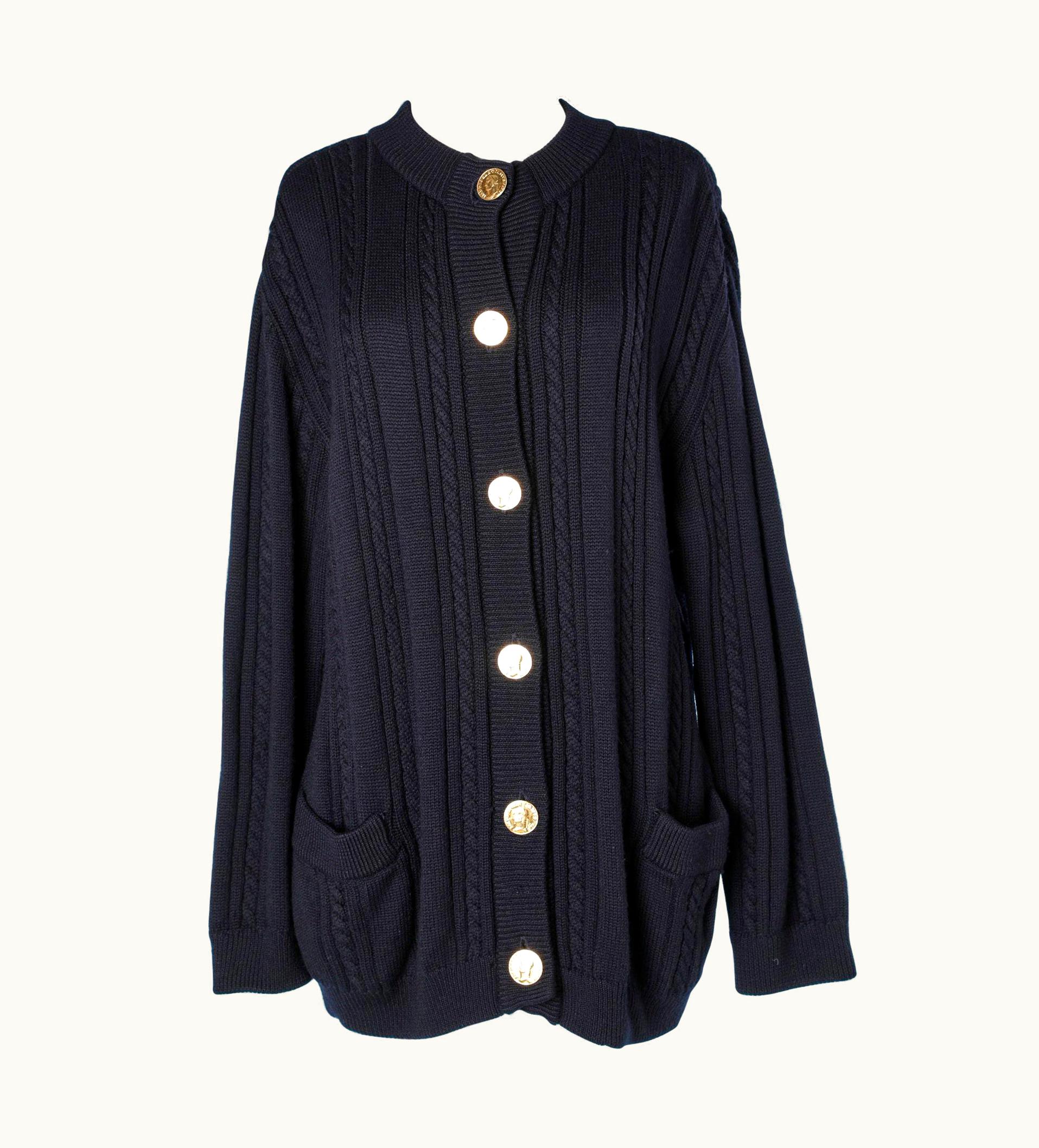Saint Laurent Navy Blue Wool Cardigan With Gold Buttons Yves Saint Laurent Rive Gauche