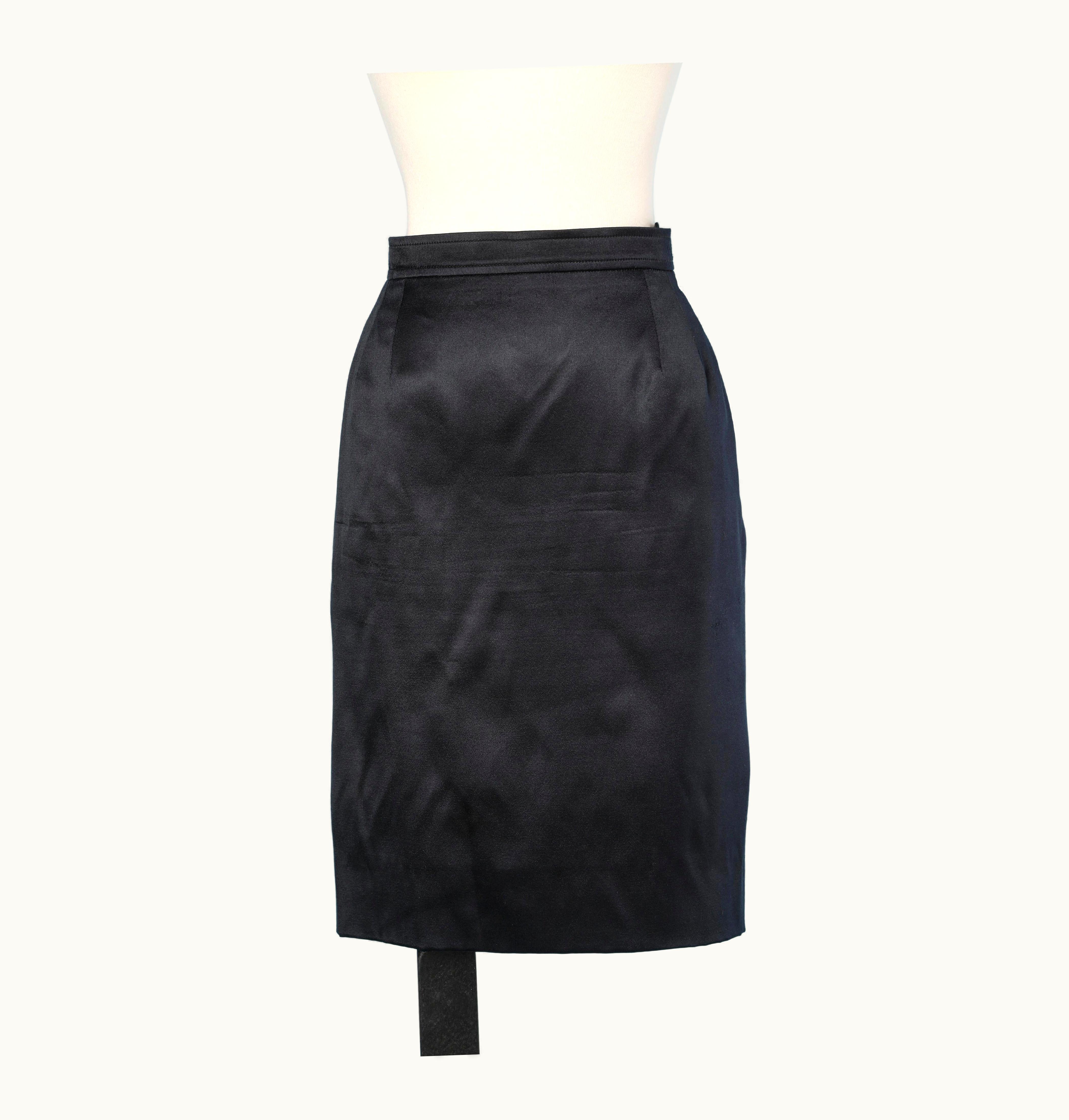 Saint Laurent Black Satin Pencil Skirt Yves Saint Laurent Rive Gauche