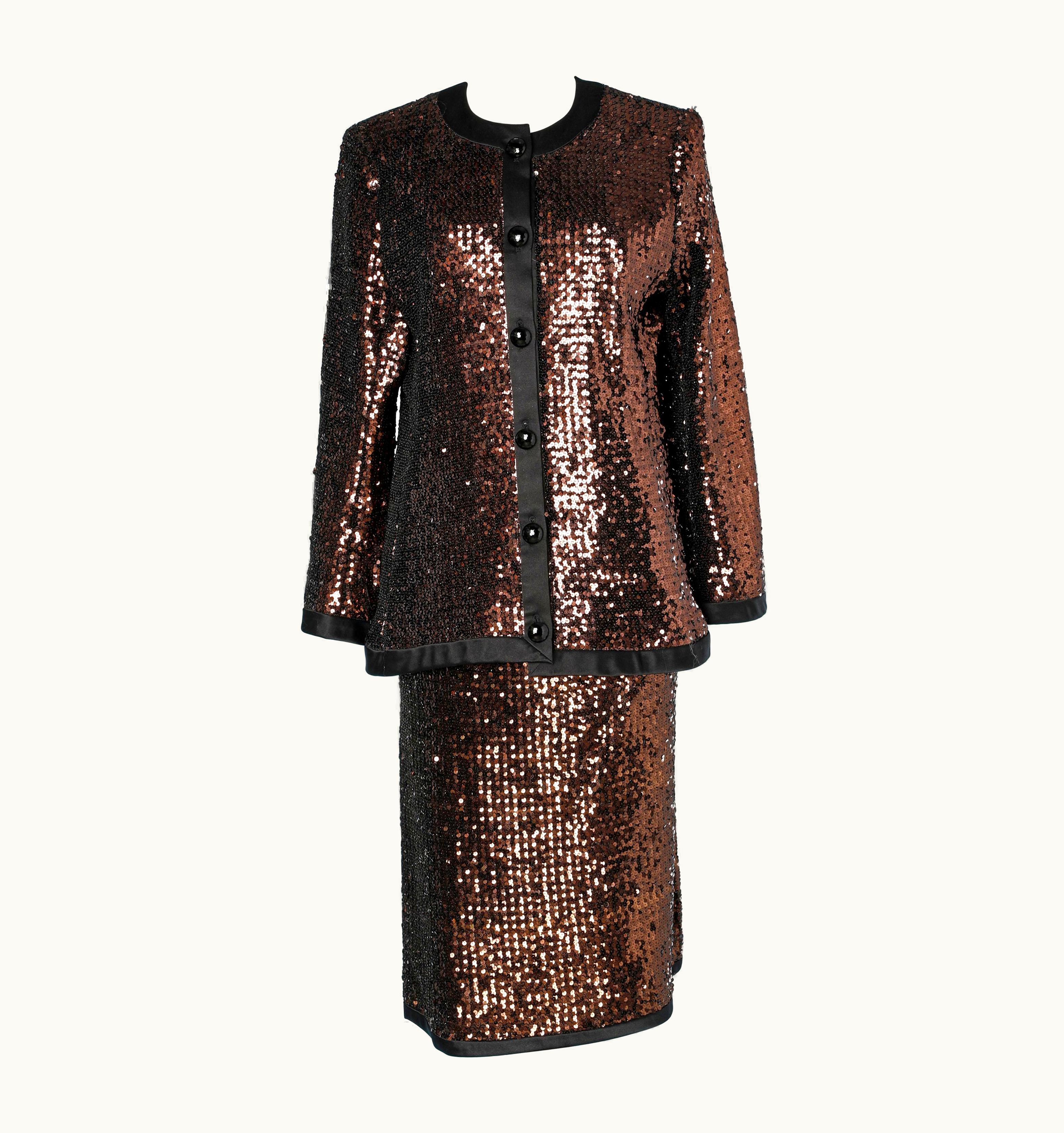 Saint Laurent Yves Saint Laurent Rive Gauche Copper Sequins Skirt Suit