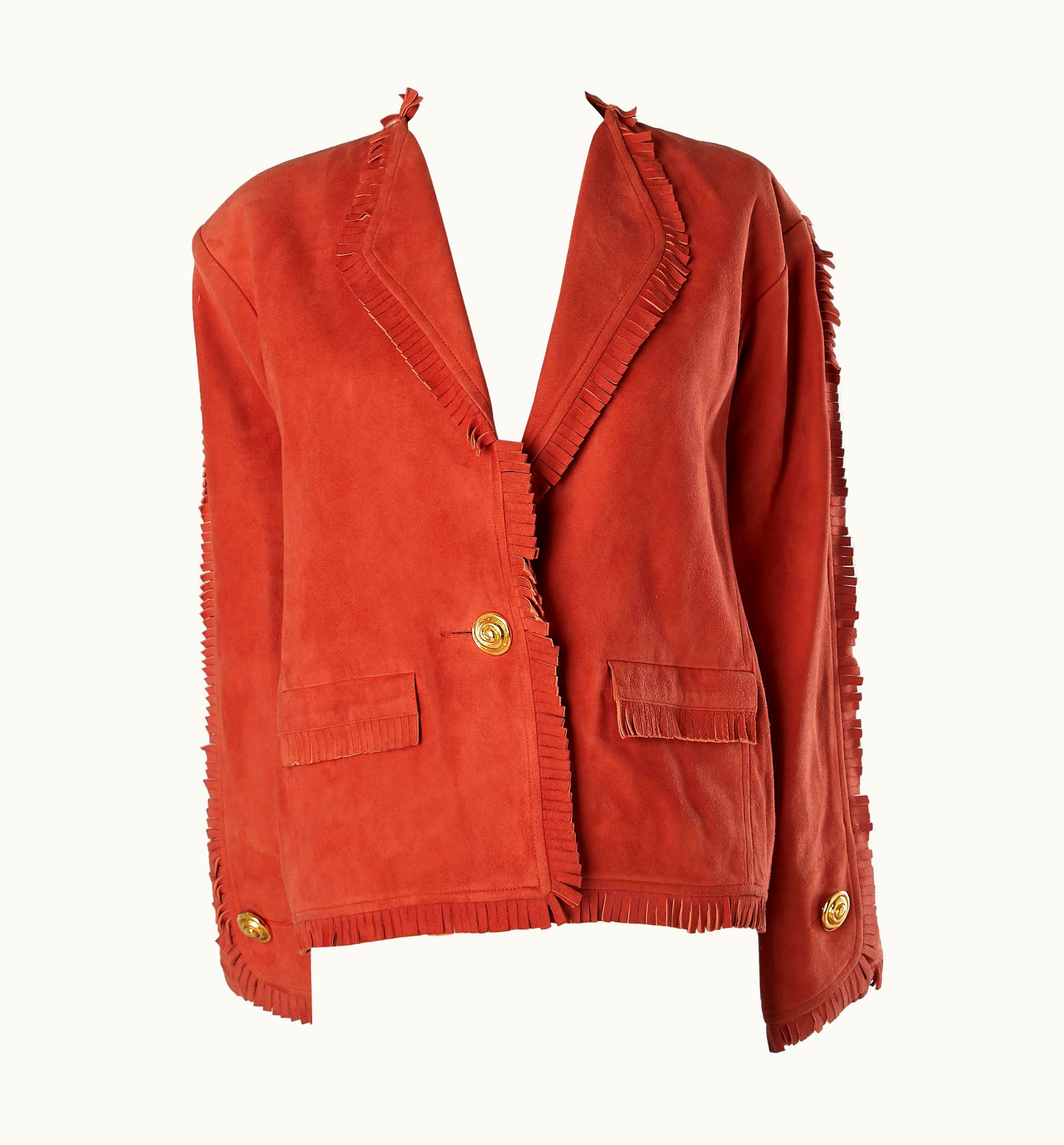 Saint Laurent Velvet Lamb Suede Jacket With Fringes Edge Yves Saint Laurent Rive