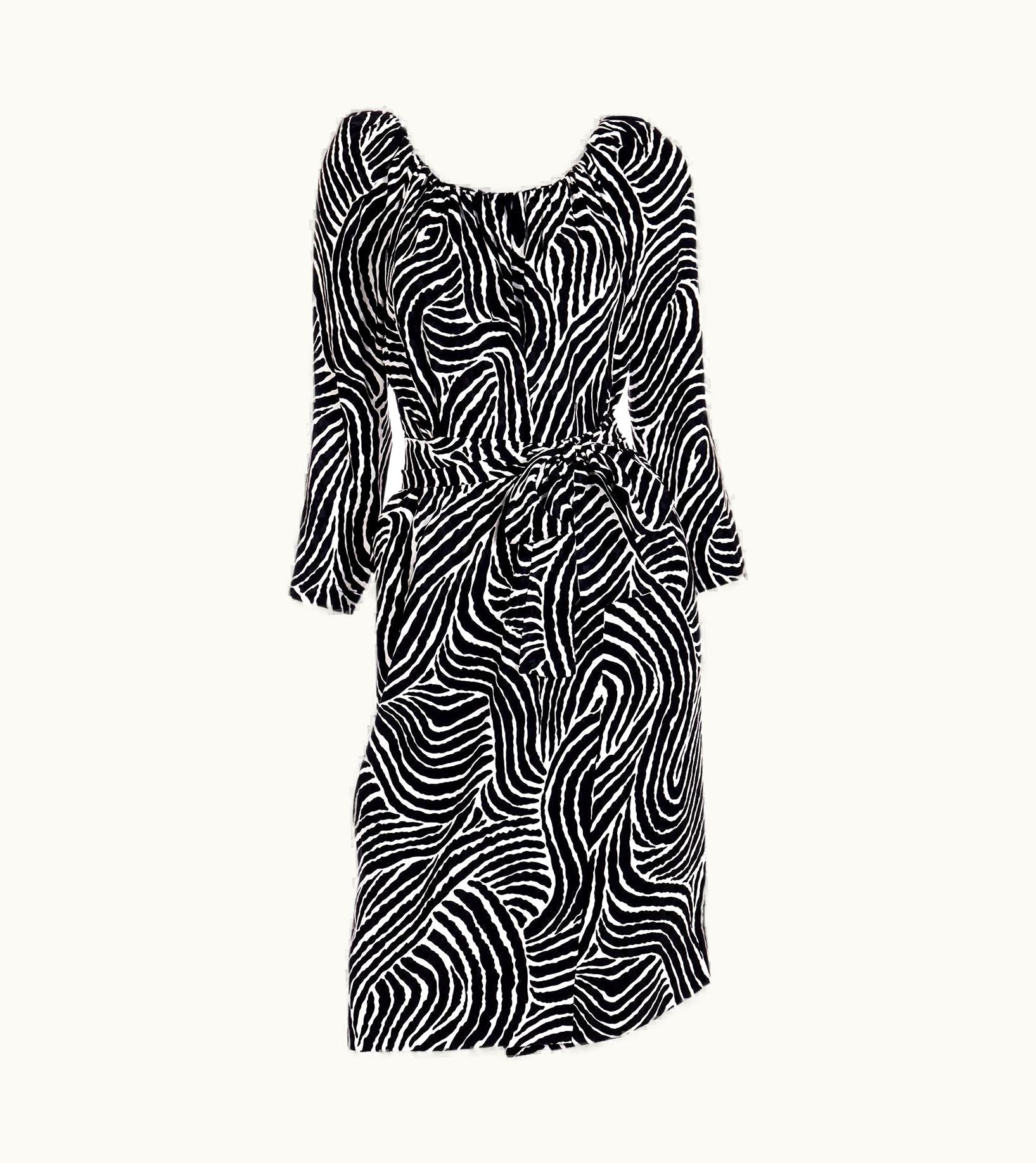 Saint Laurent 1984 Yves Saint Laurent Runway 2 Piece Abstract Black Stripe Silk Dress