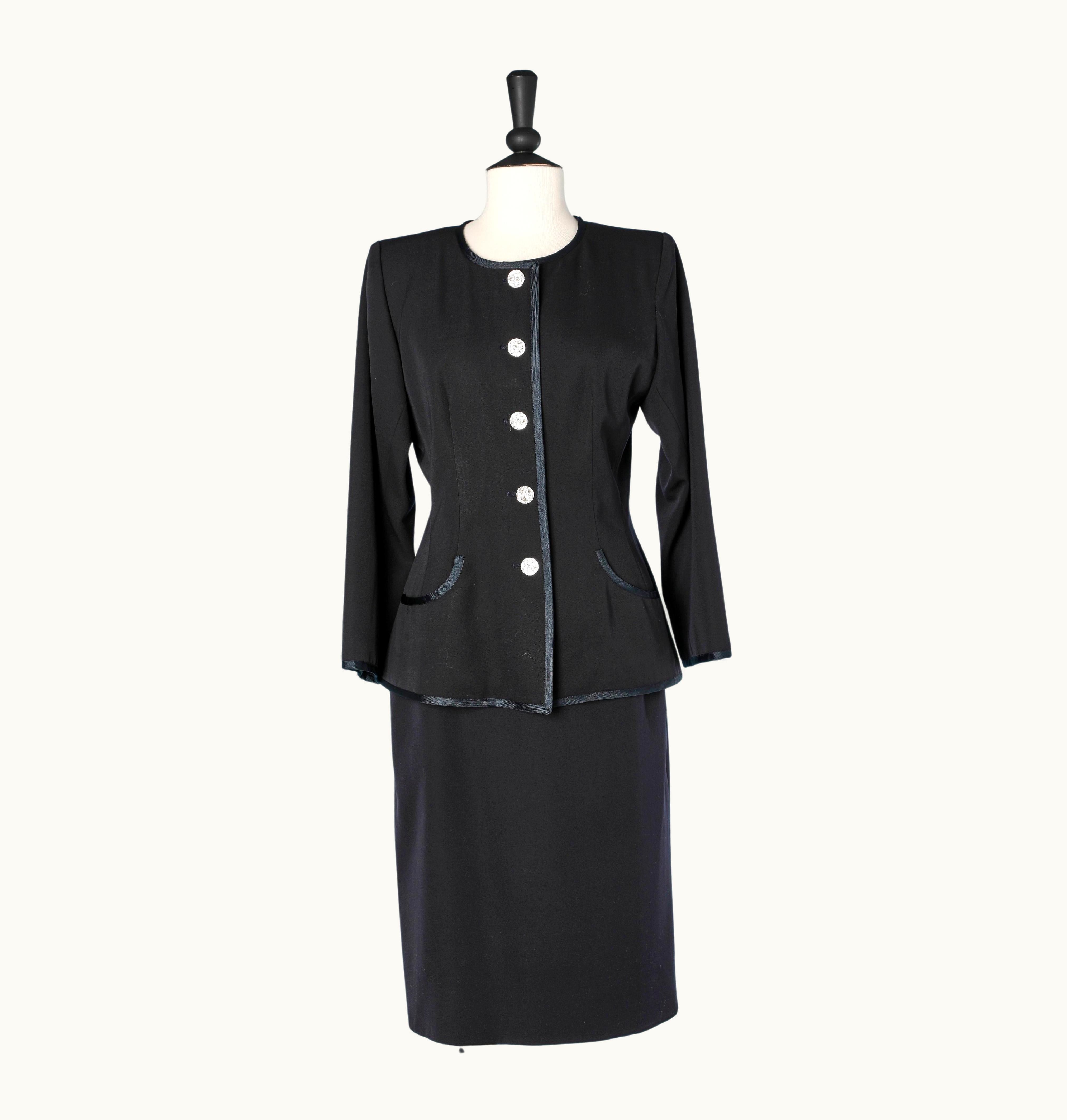 Saint Laurent Navy Blue Wool Skirt Suit With Metal Buttons Yves Saint Laurent Rive Gauche