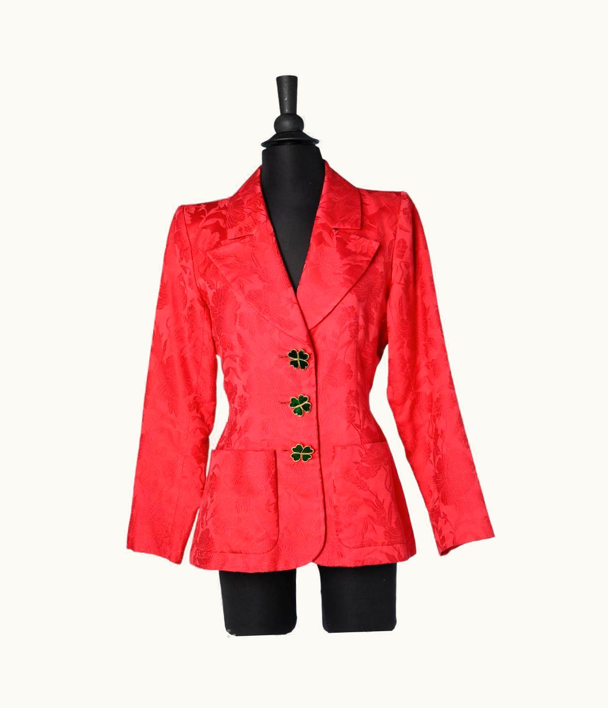 Saint Laurent Damask Cotton Evening Jacket Whit Clover Buttons Yves Saint Laurent Rive Gauche