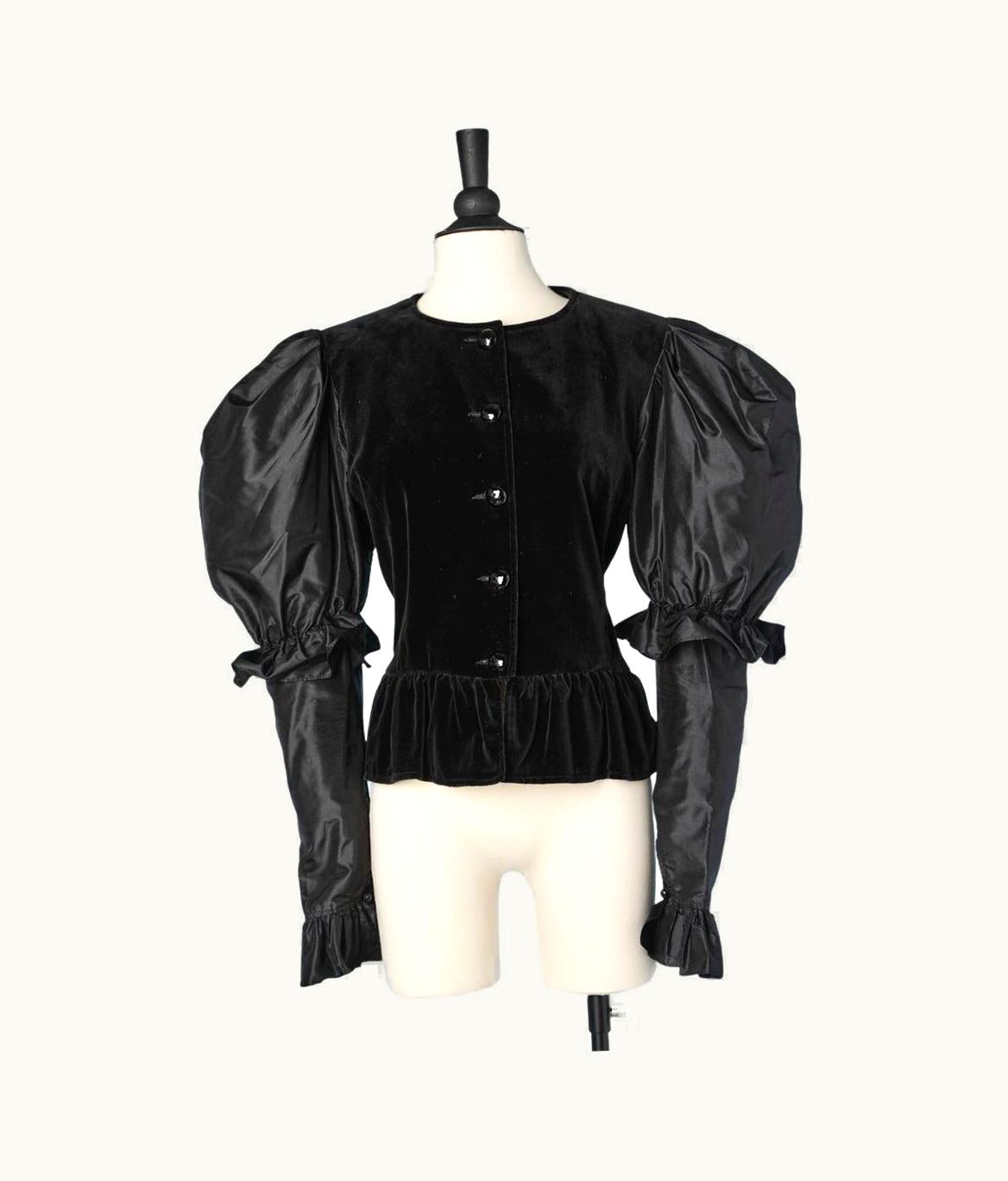 Saint Laurent Evening Jacket In Black Velvet And Taffetas Sleeves Saint Laurent Rive Gauche