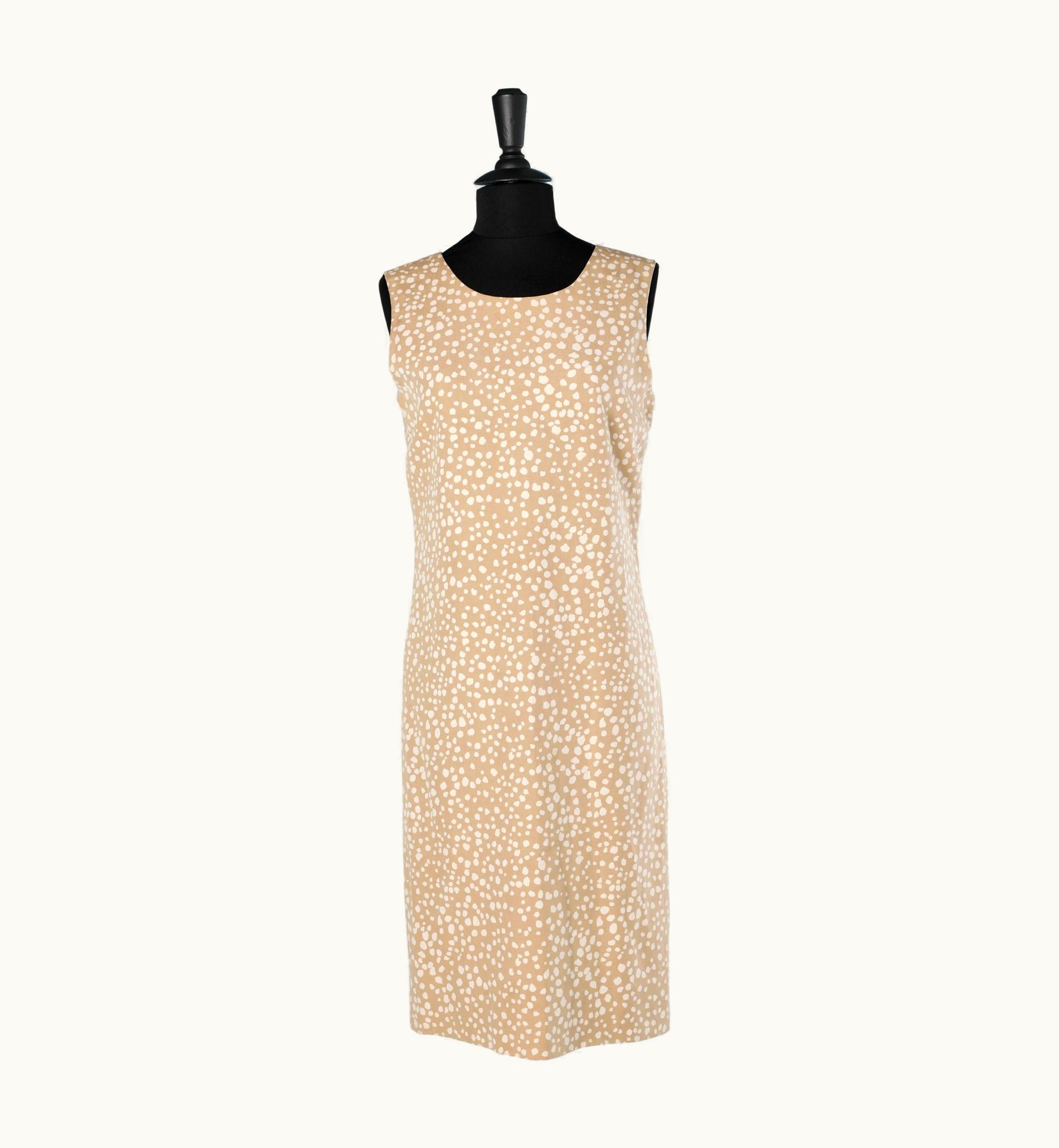 Saint Laurent Beige Spotted Ivory Silk And Linen Day Dress Yves Saint Laurent Rive Gauche
