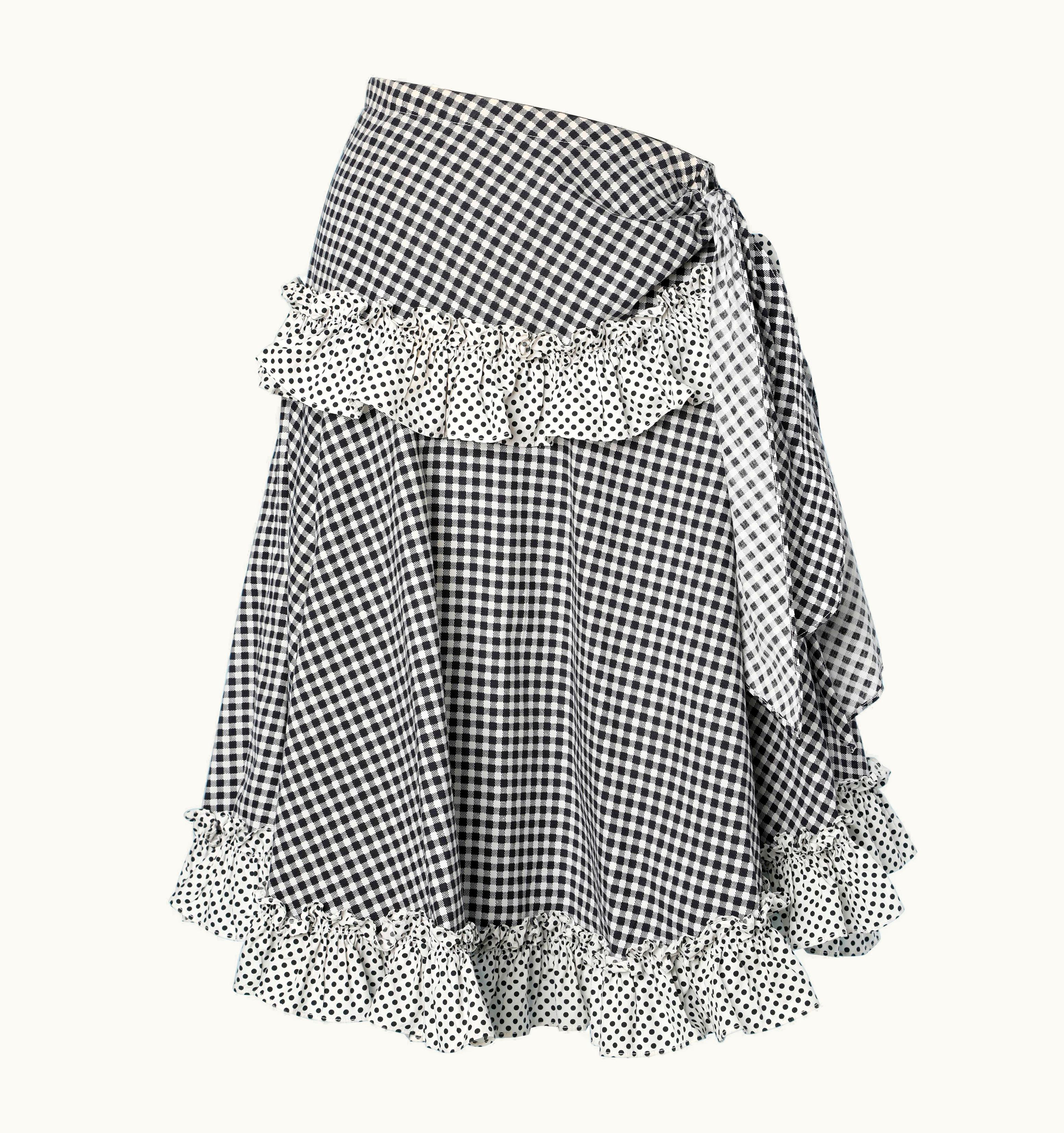 Saint Laurent Black&white Cotton Skirt Printed Polka-dots And VIchy Saint Laurent Rive Gauche