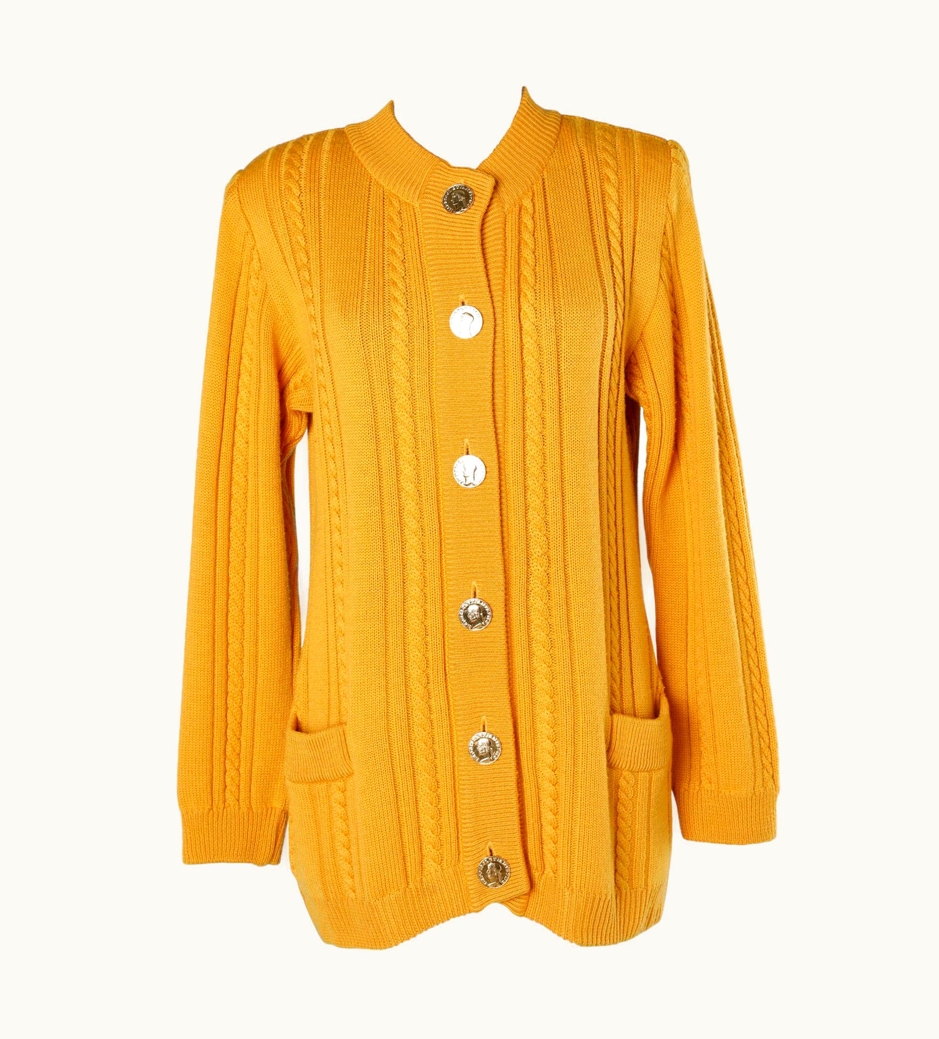 Saint Laurent Mustard Knit Cardigan With Gold Metal Buttons Yves Saint Laurent Rive Gauche