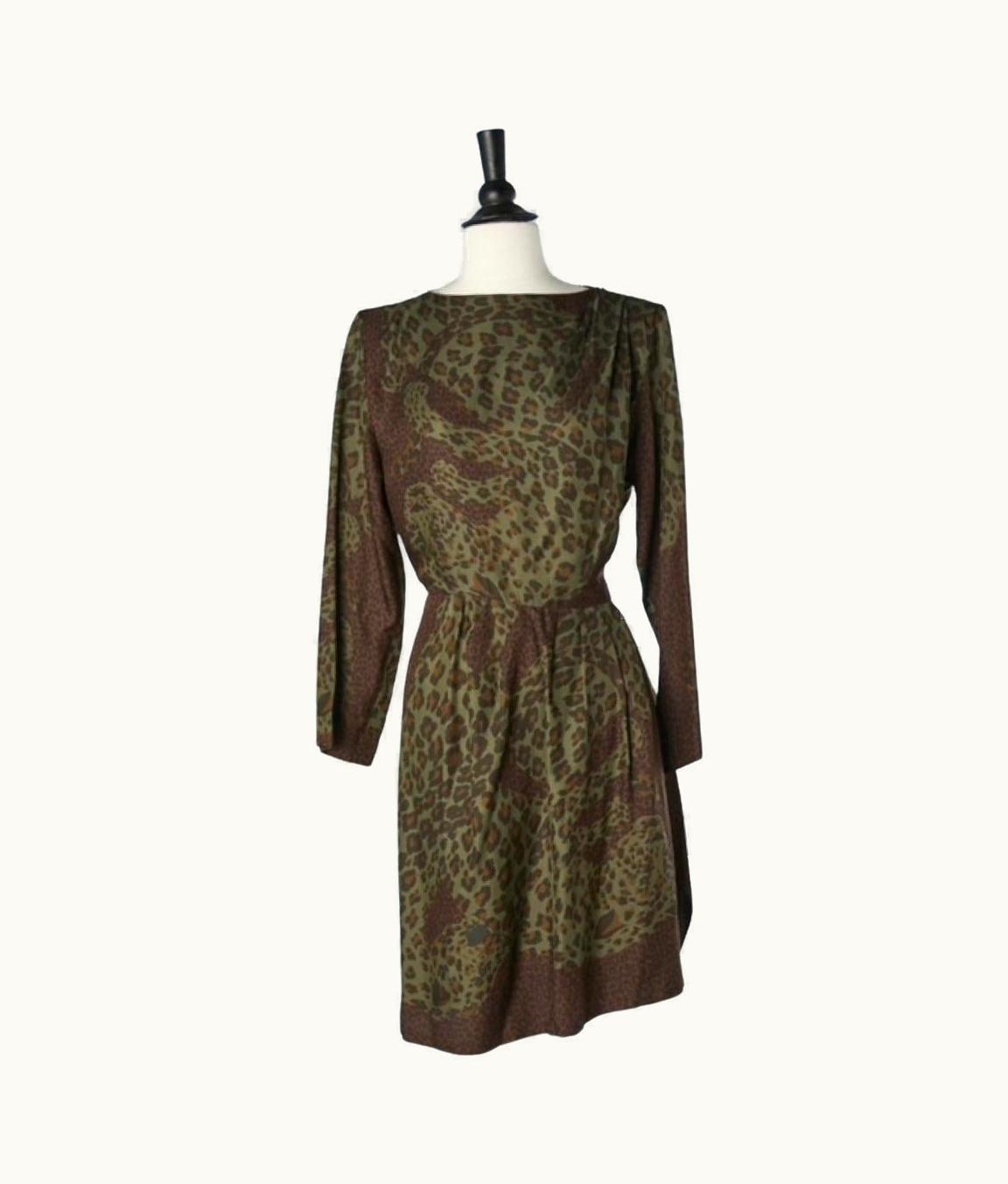 Saint Laurent Leopard Printed Silk Dress Wrap On The Skirt Yves Saint Laurent Rive Gauche