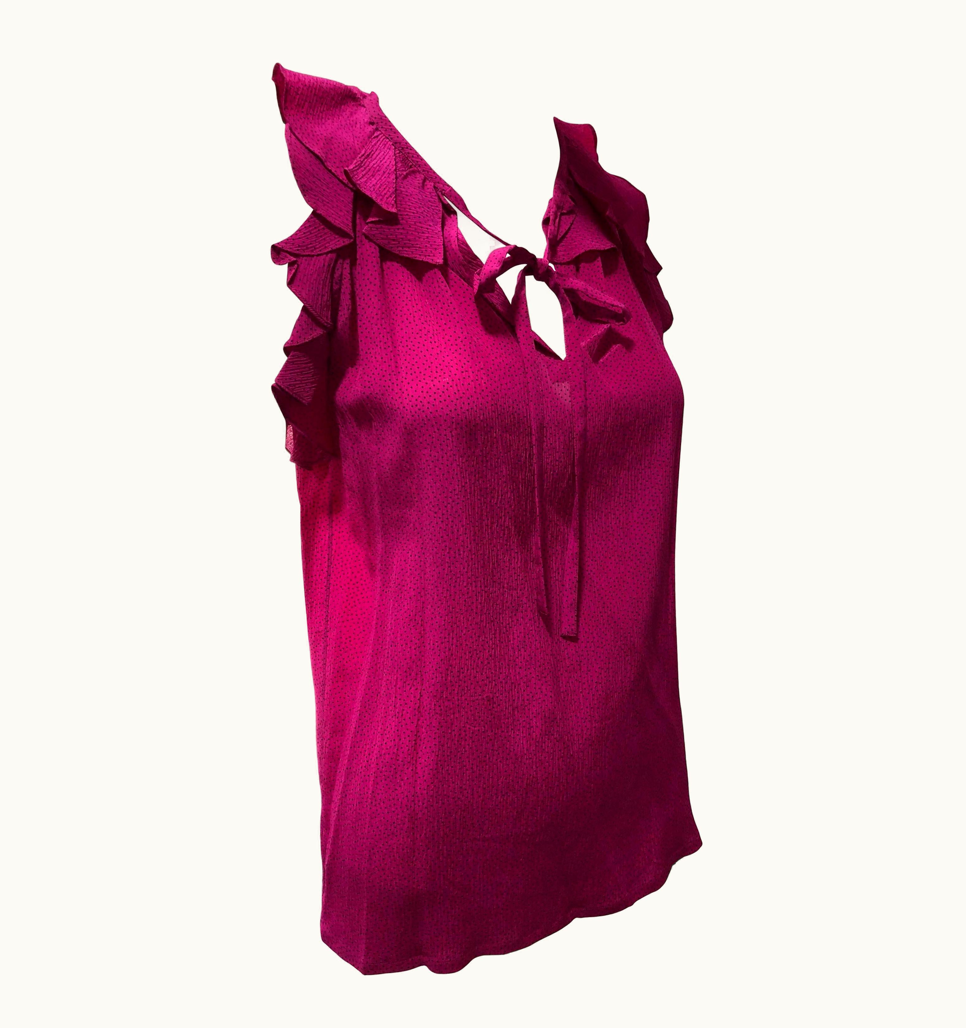 Saint Laurent 1980s Saint Laurent Hot Pink Silk Ruffled And Ribbon Tie Camisole
