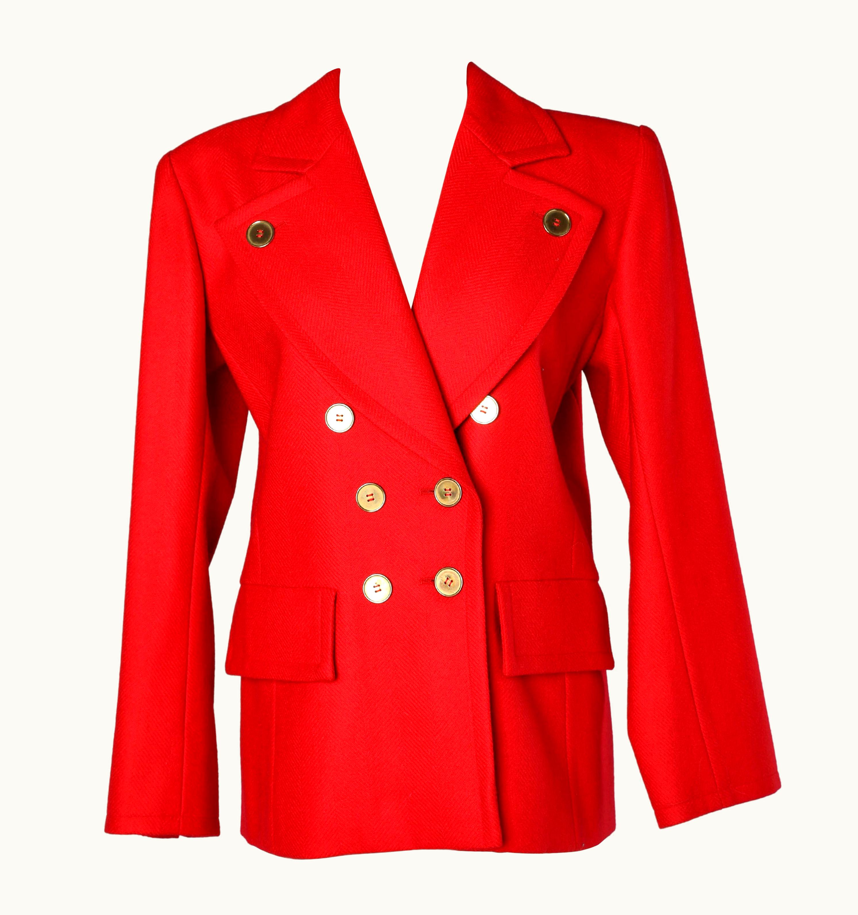 Saint Laurent Red Wool Double-breasted Jacket With Gold Buttons Saint Laurent Rive Gauche