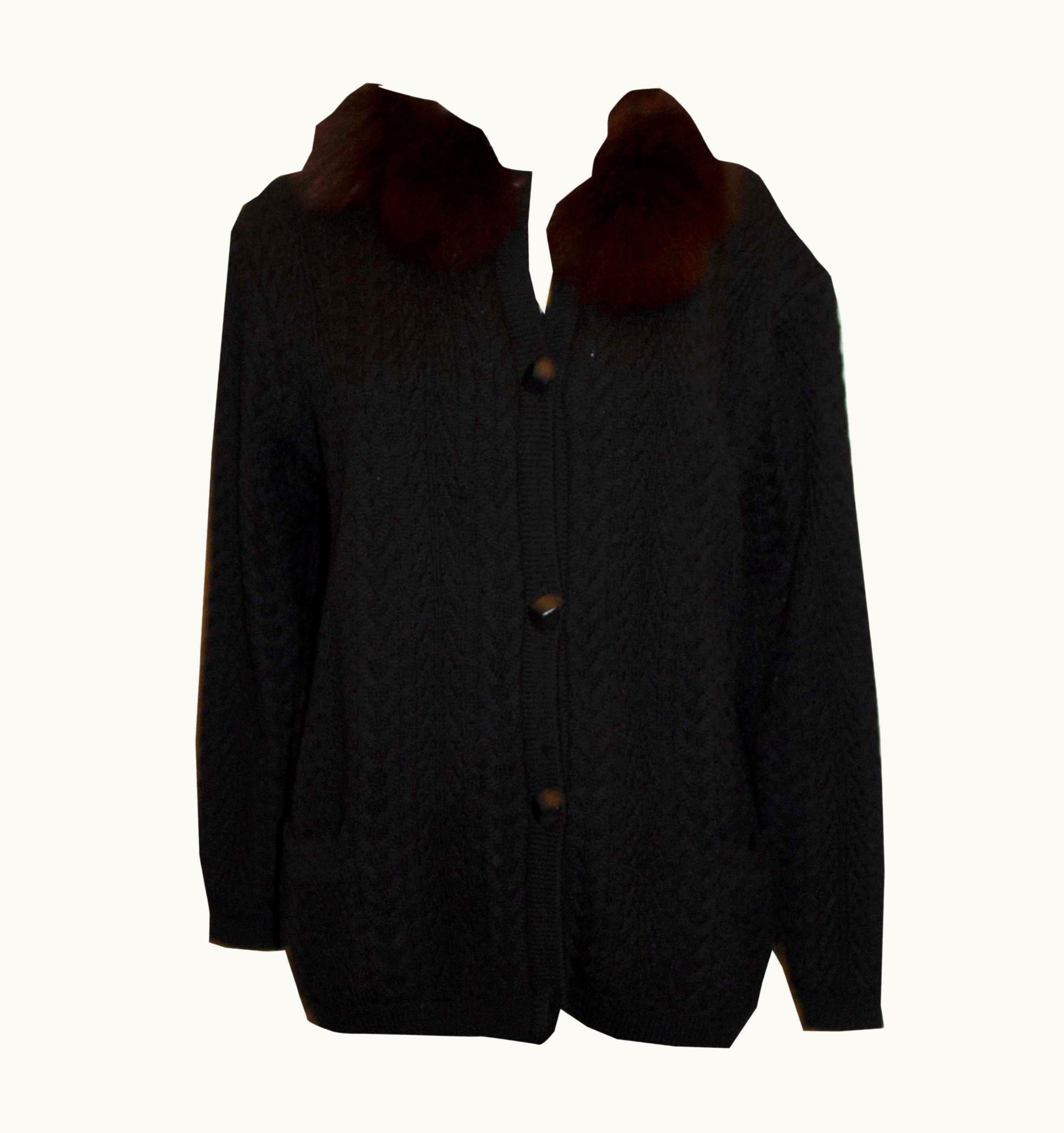 Saint Laurent Vintage Yves Saint Laurent Rive Gauche Wool Cardigan With Fur Detail