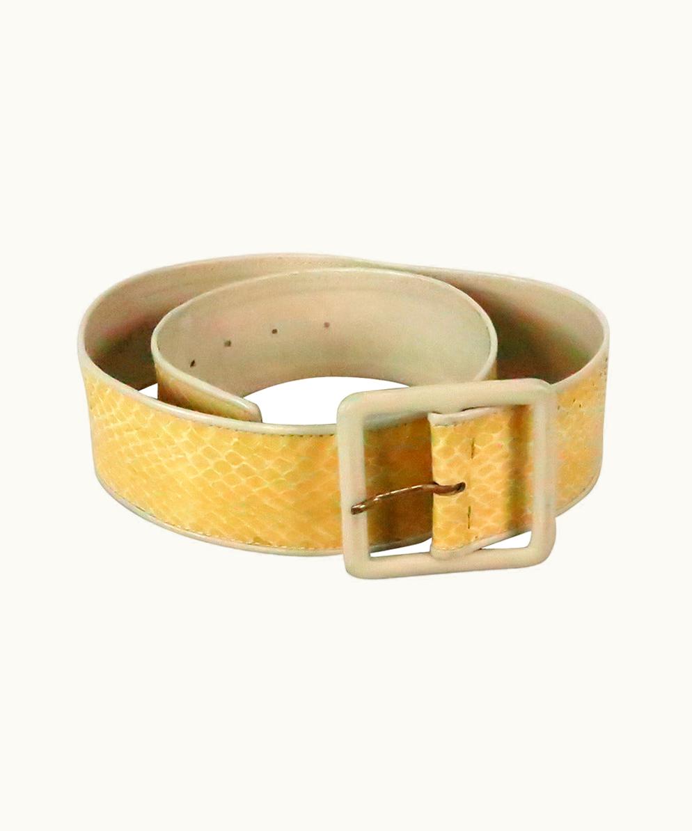Saint Laurent 1980s Yves St Laurent Wide Cream Snake Skin & Leather Belt