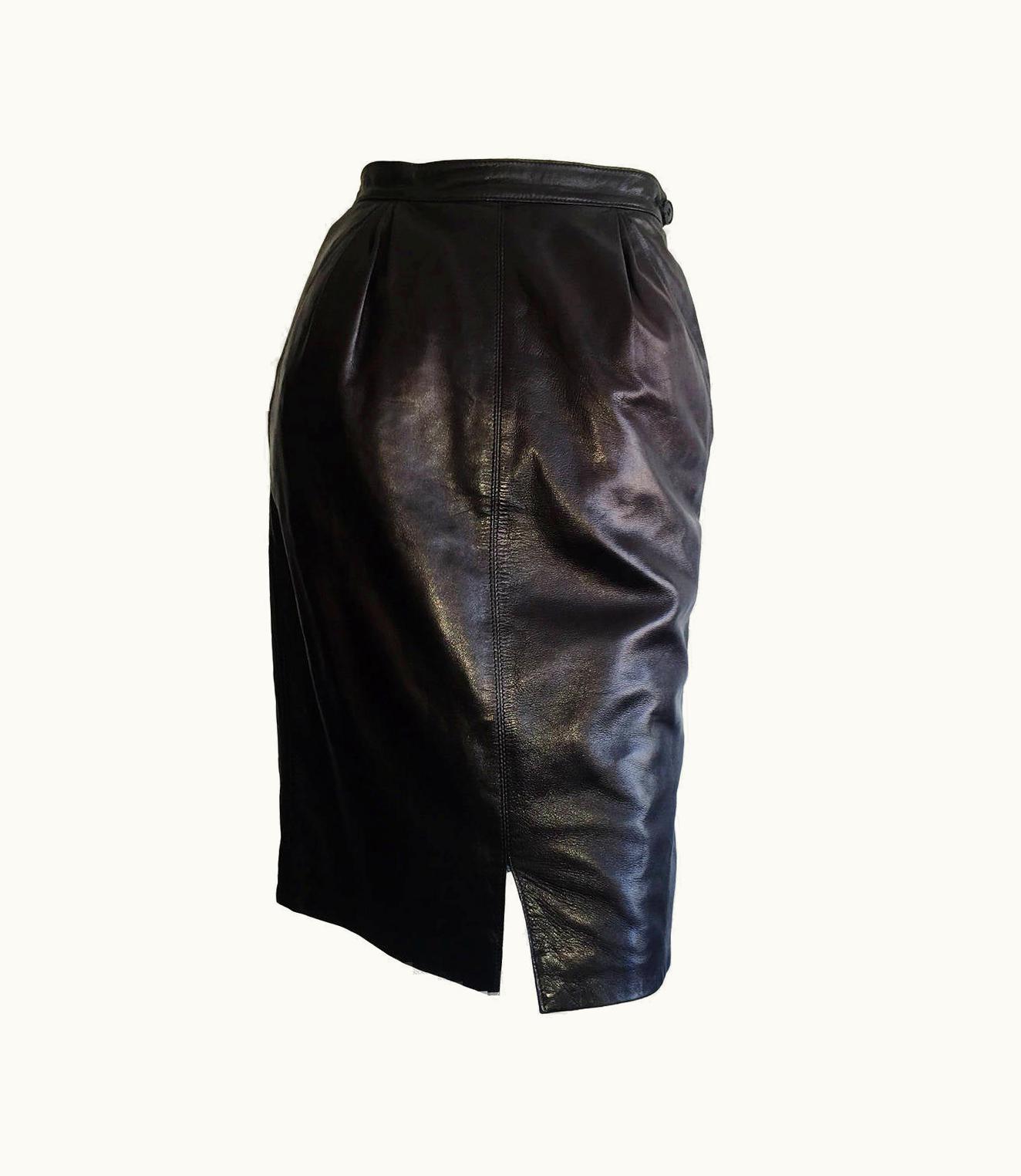 Saint Laurent Sexy Vintage Yves Saint Laurent Leather High Waisted Black Pencil Skirt