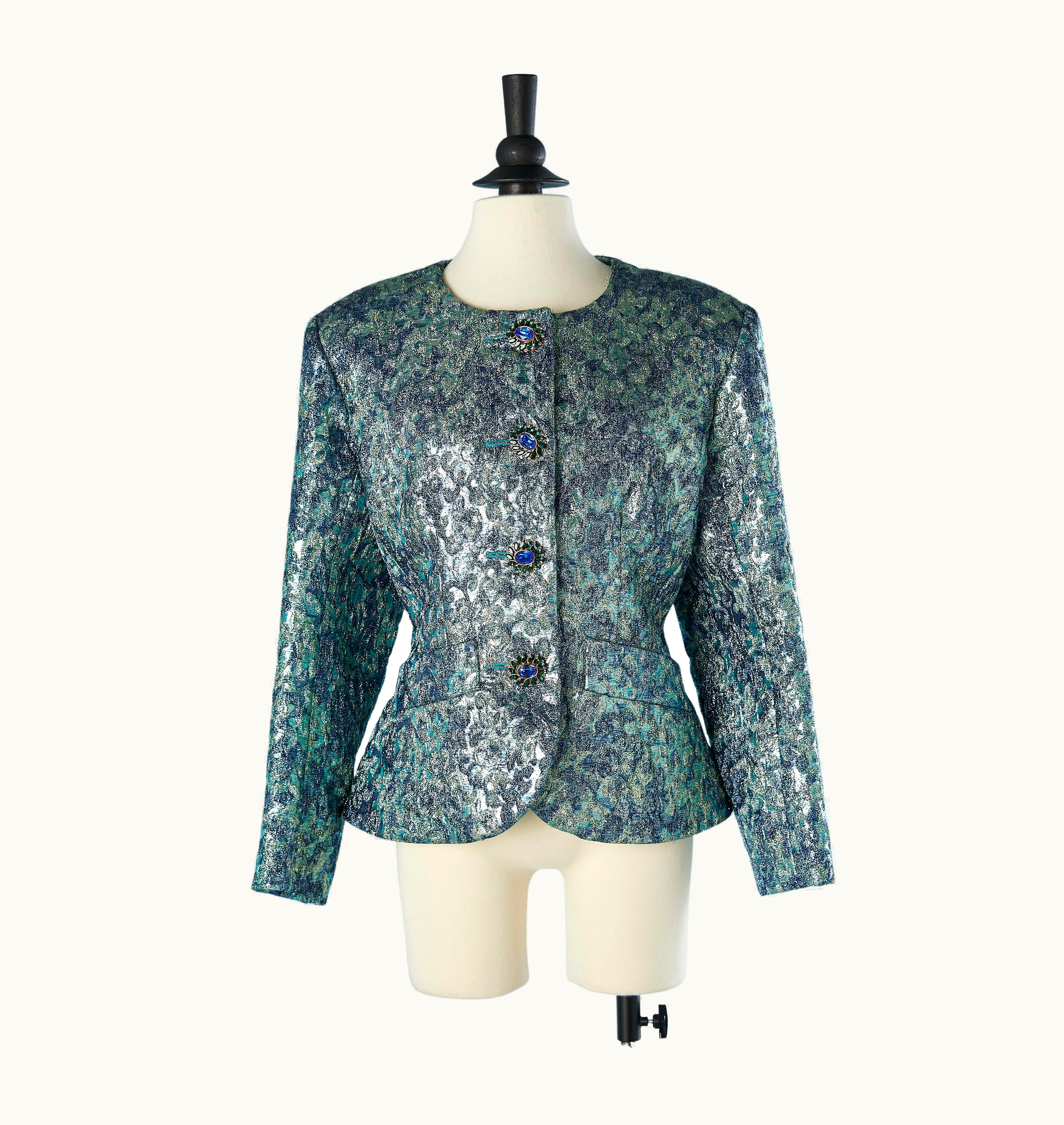 Saint Laurent Blue Silk And Lurex Brocade Evening Jacket Yves Saint Laurent Rive Gauche