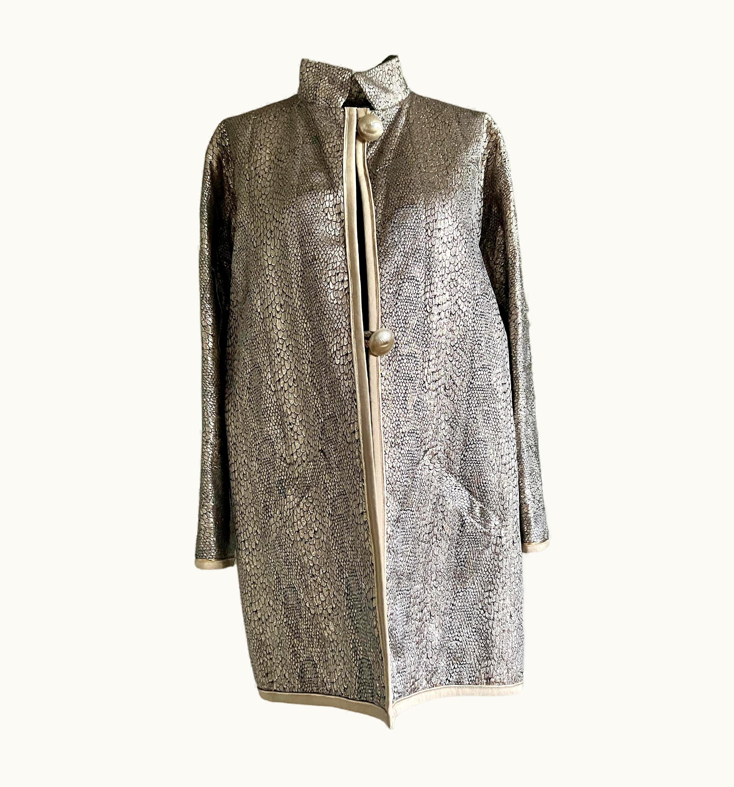 Saint Laurent 1980s Yves Saint Laurent Rive Gauche Silver Snakeskin Embroidered Jacket