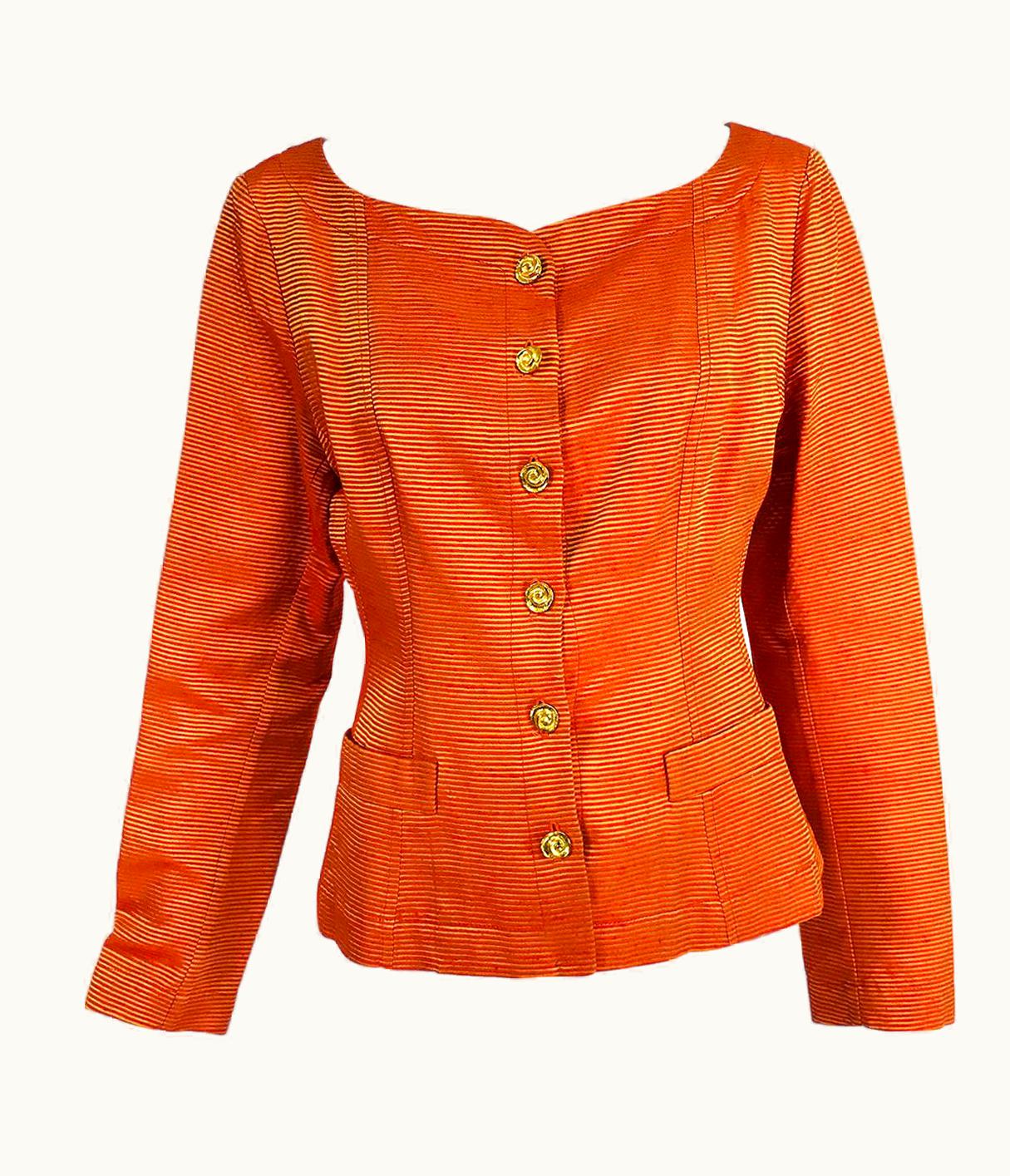 Saint Laurent Yves Saint Rive Gauche Orange & Gold Stripe Faille Jacket Vintage