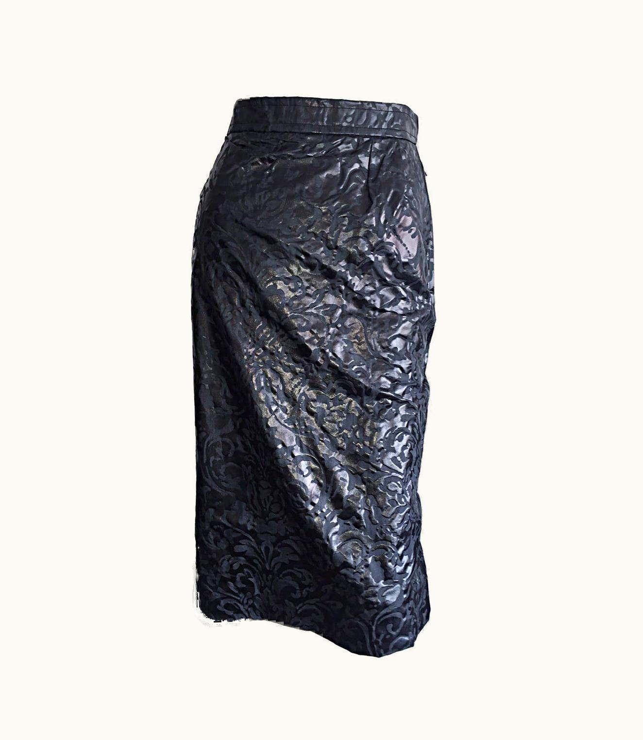 Saint Laurent Stunning Vintage Yves Saint Laurent Silk Laser Cut High Waist Black Skirt
