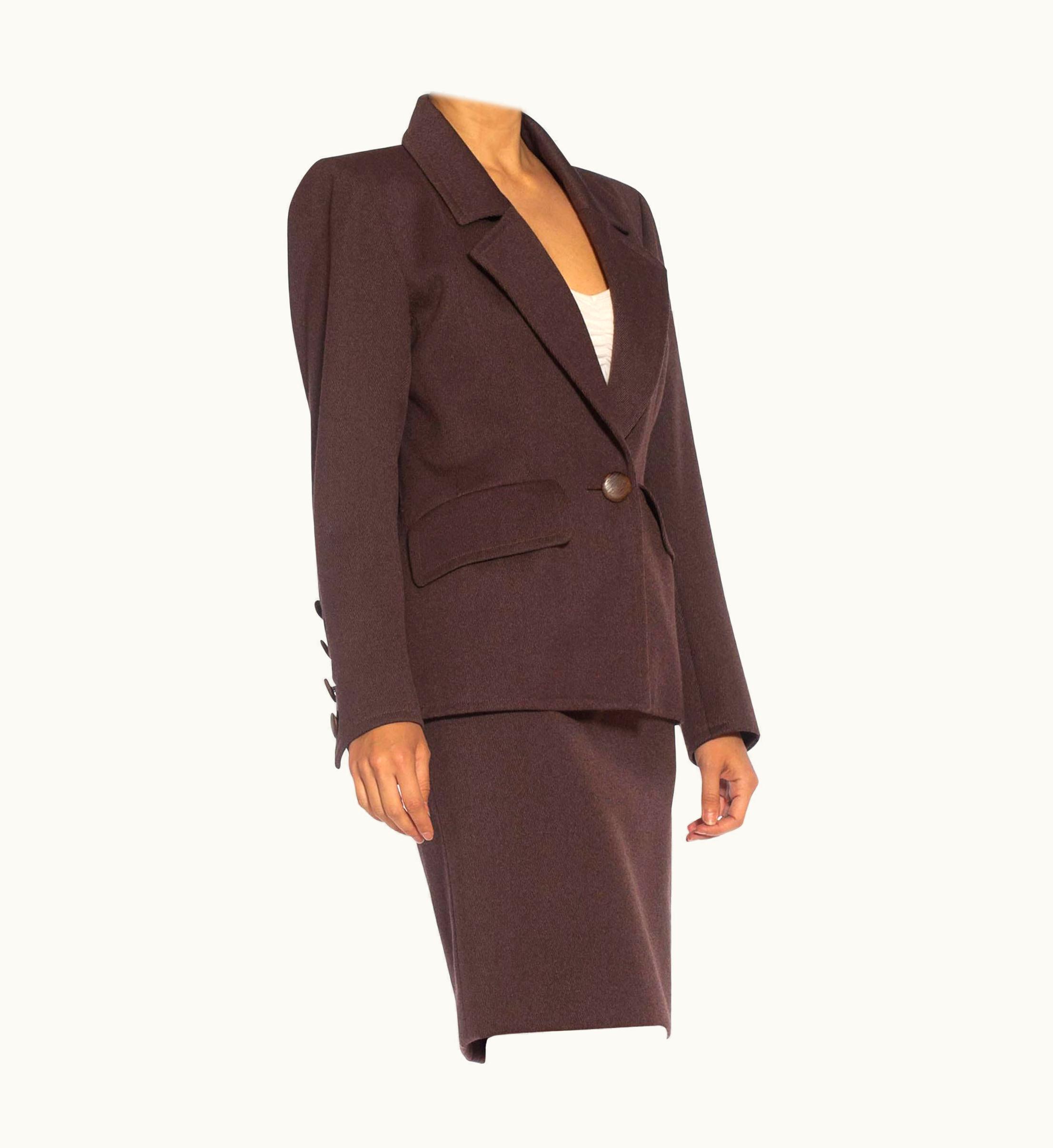 Saint Laurent 1980s Yves Saint Laurent Brown Haute Couture Wool Skirt Suit