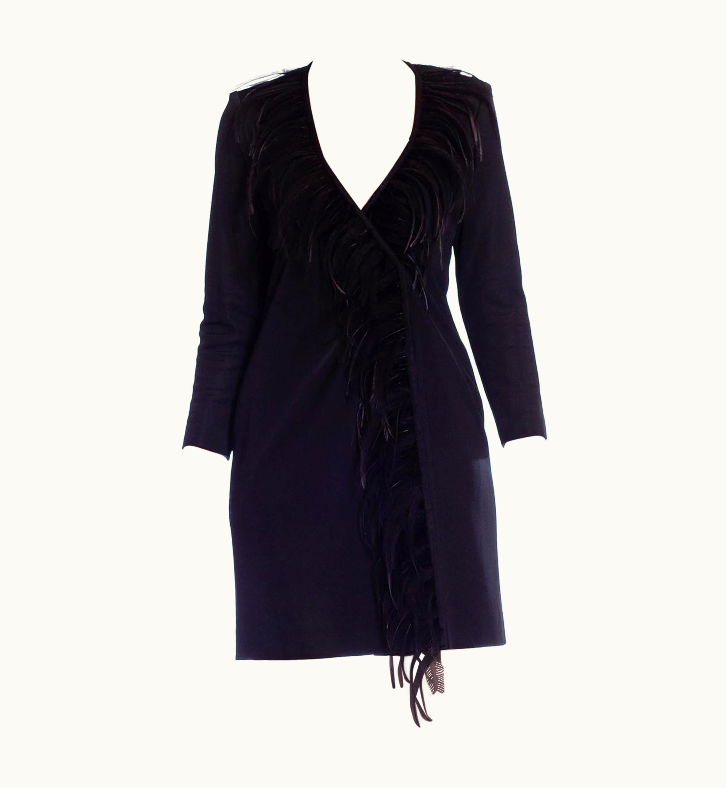 Saint Laurent 1980s Yves Saint Laurent Black Rayon & Silk Jersey Long Sleeved Wrap Cocktail D