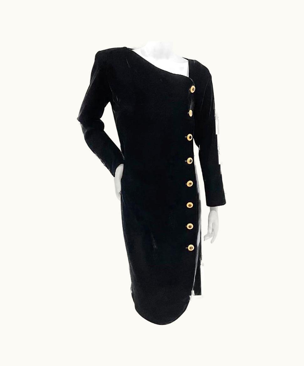 Saint Laurent Vintage YSL Asymmetrical Velvet Button Front Dress