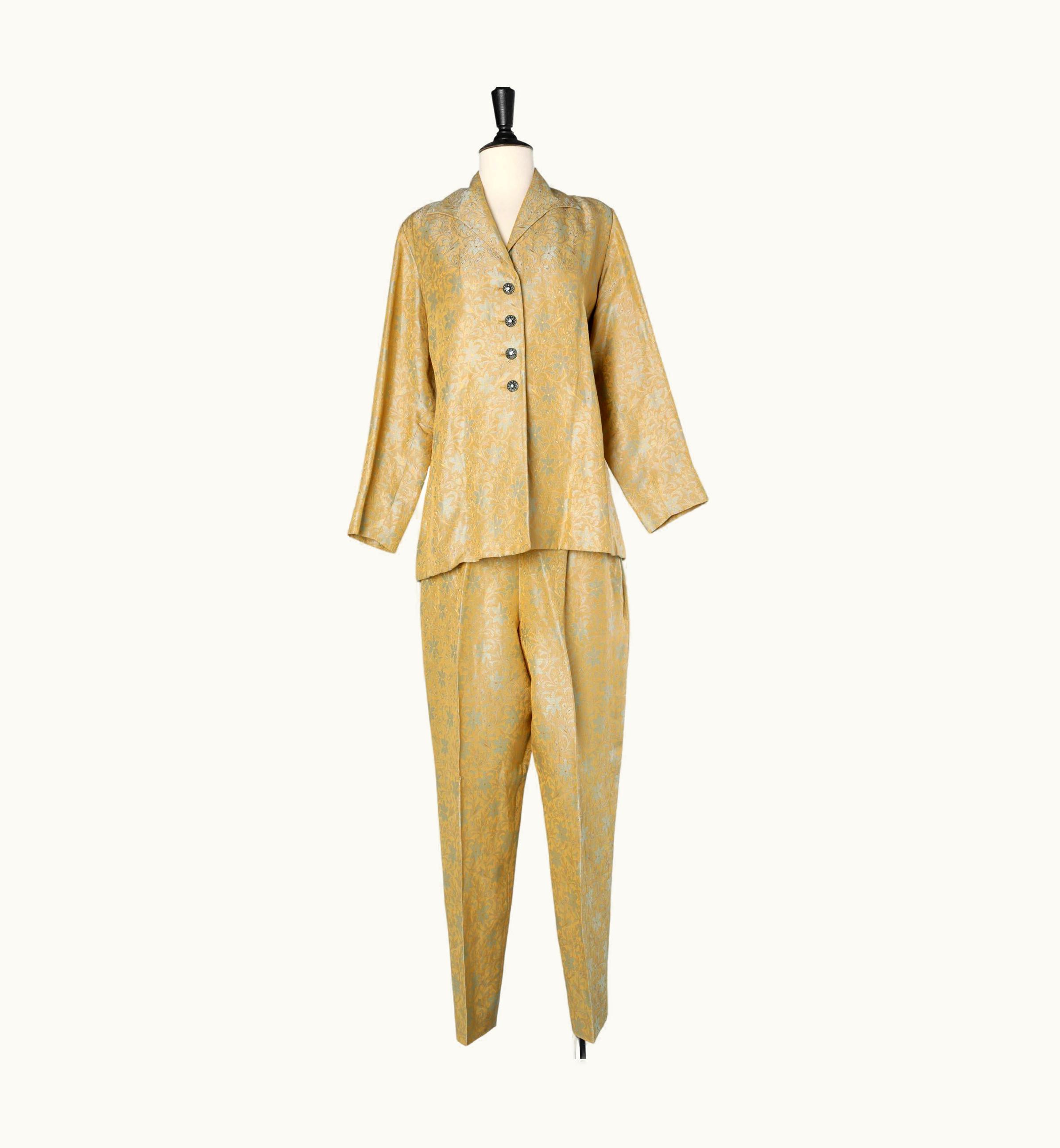 Saint Laurent Brocade Jacket With Trouser And Skirt In The Same Fabric YSL Rive Gauche