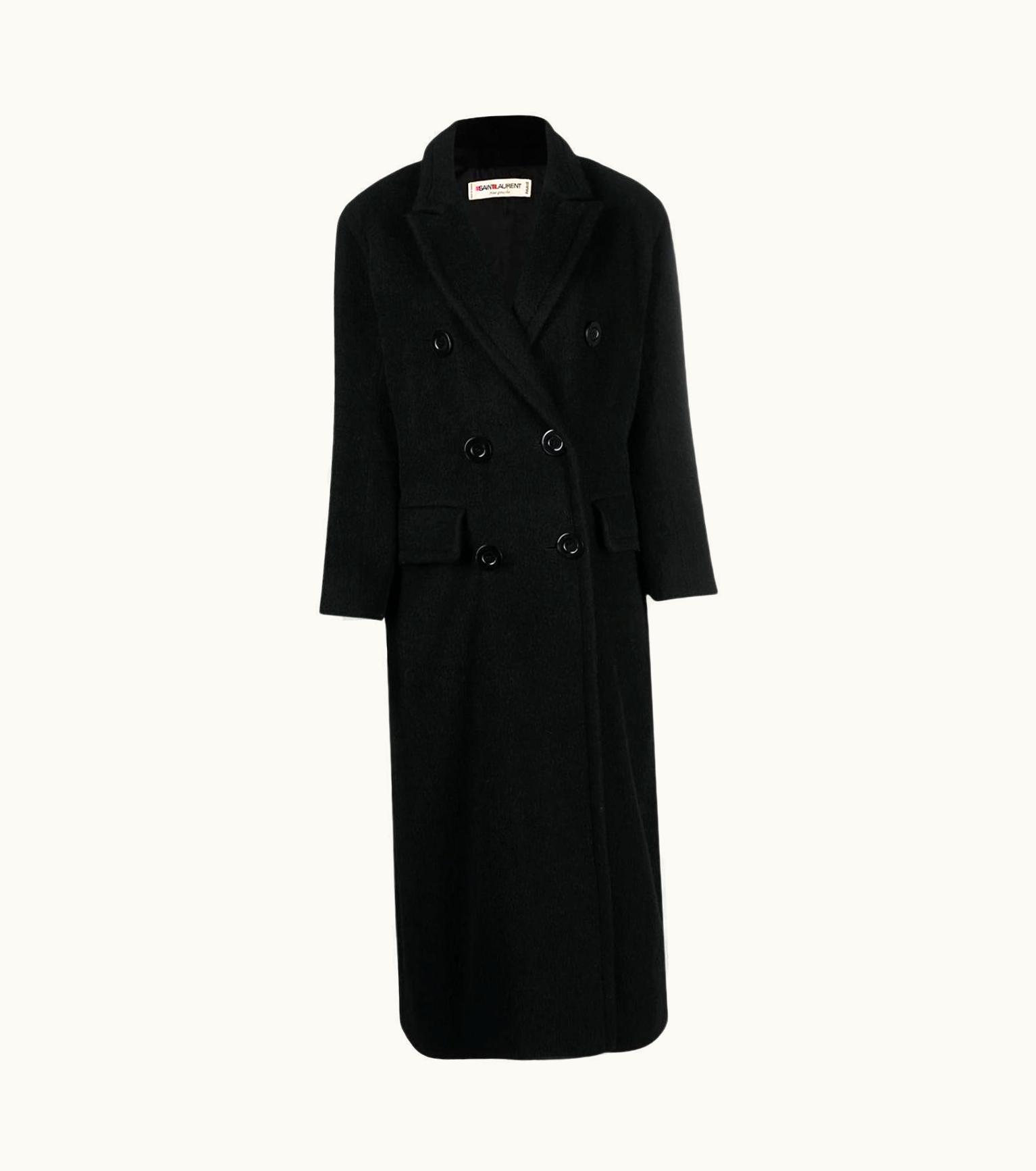 Saint Laurent 1980s Yves Saint Laurent YSL Long Black Wool Coat